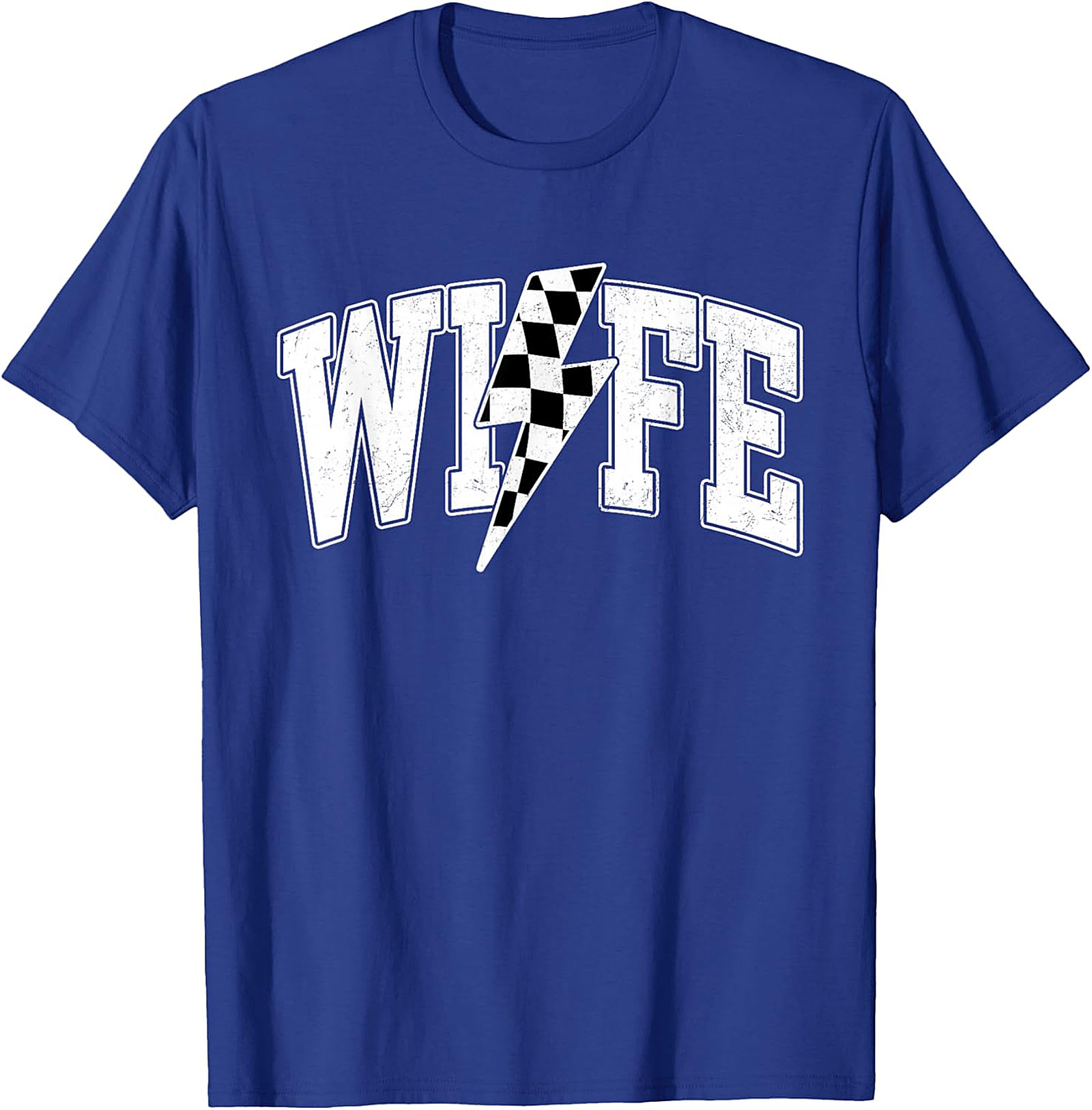 Racing Wife T-shirt | Checkered Lightning Bolt Graphic Tee