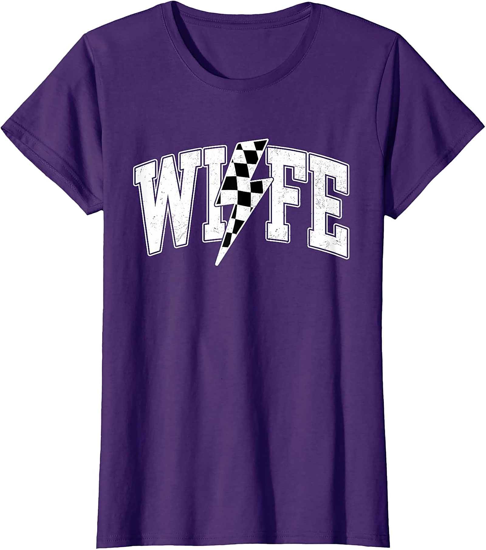 Racing Wife T-shirt | Checkered Lightning Bolt Graphic Tee