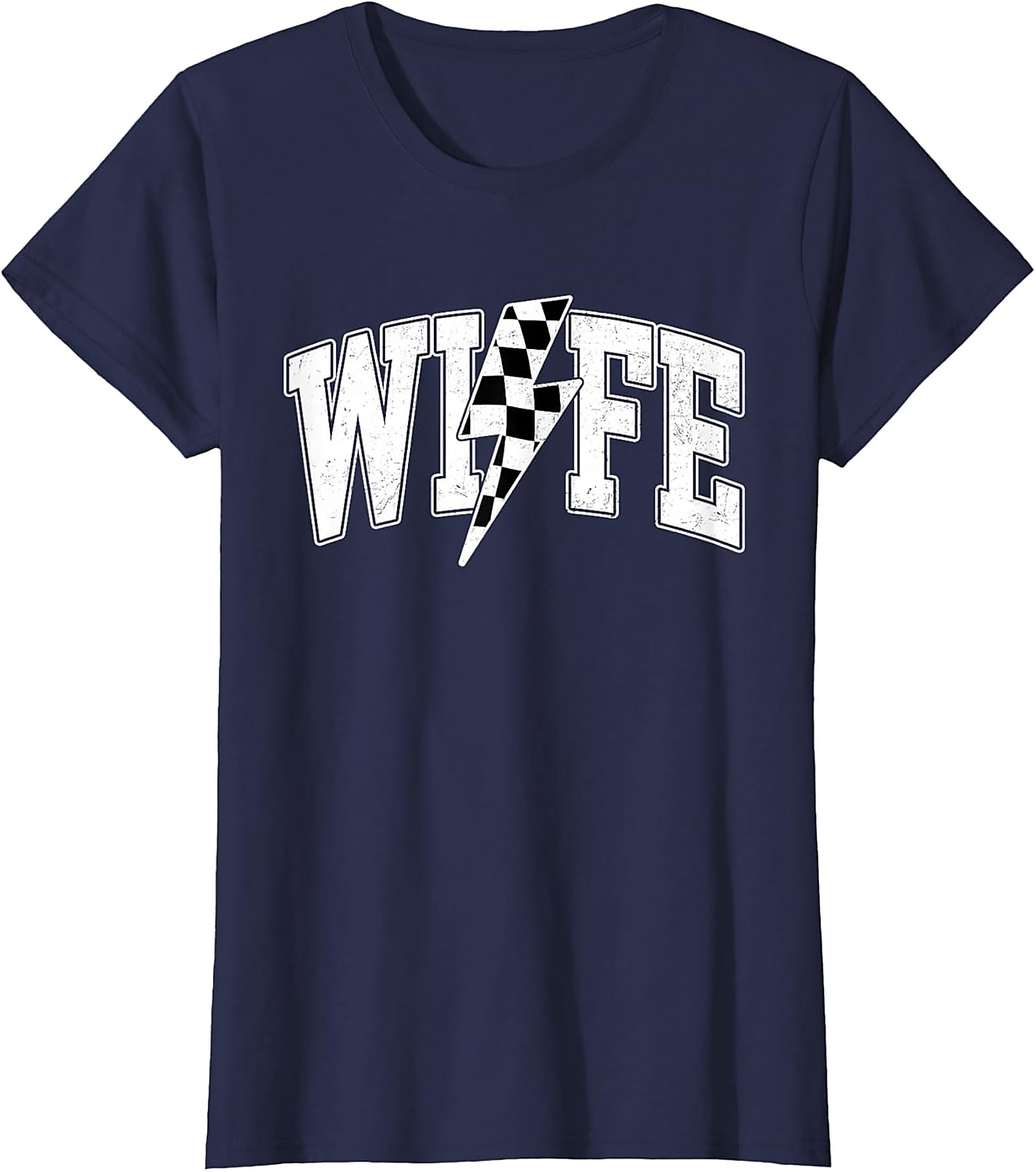 Racing Wife T-shirt | Checkered Lightning Bolt Graphic Tee