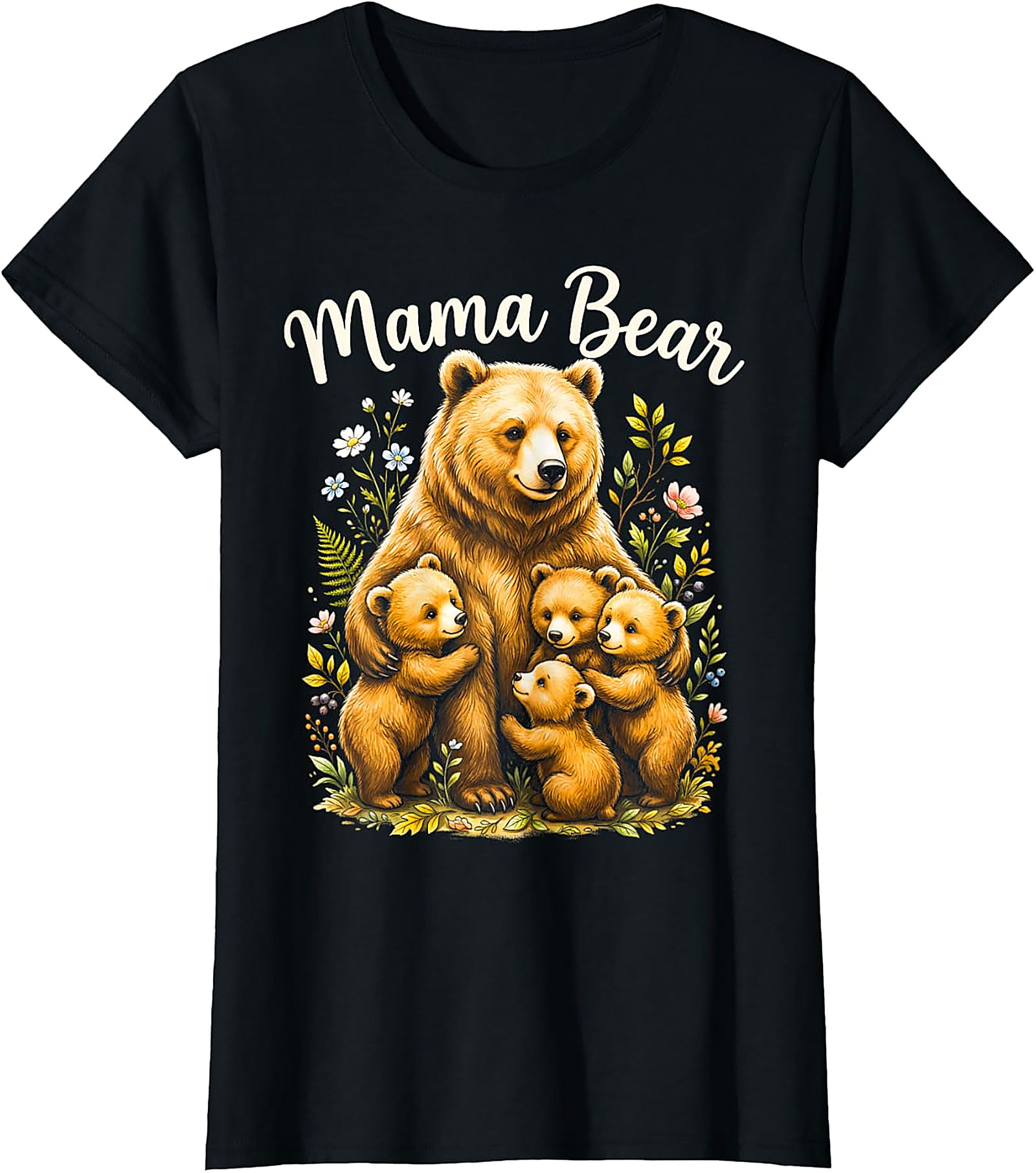 Mama Bear T-Shirt Cute Floral Mother Cubs Graphic Tee