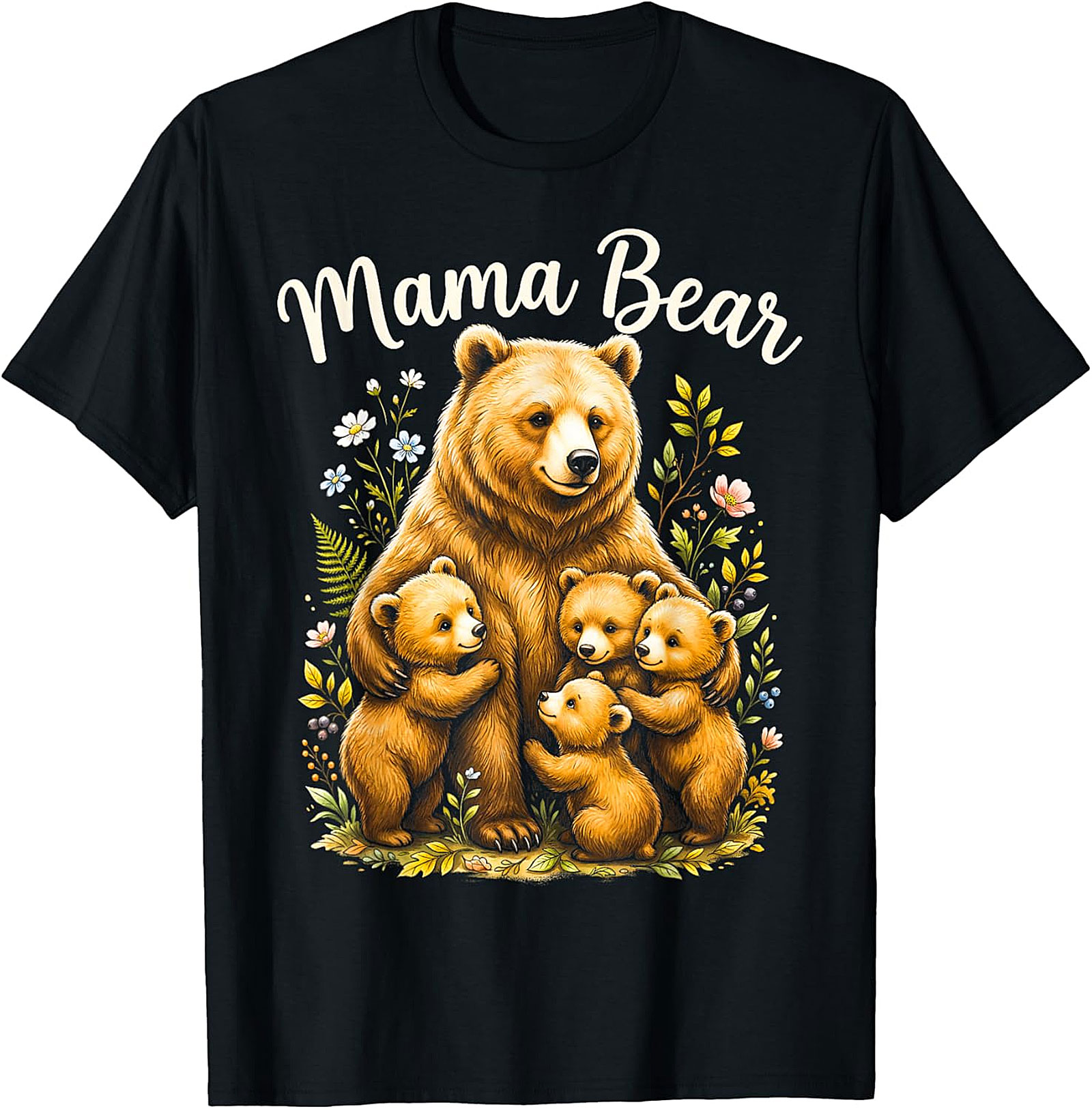 Mama Bear T-Shirt Cute Floral Mother Cubs Graphic Tee