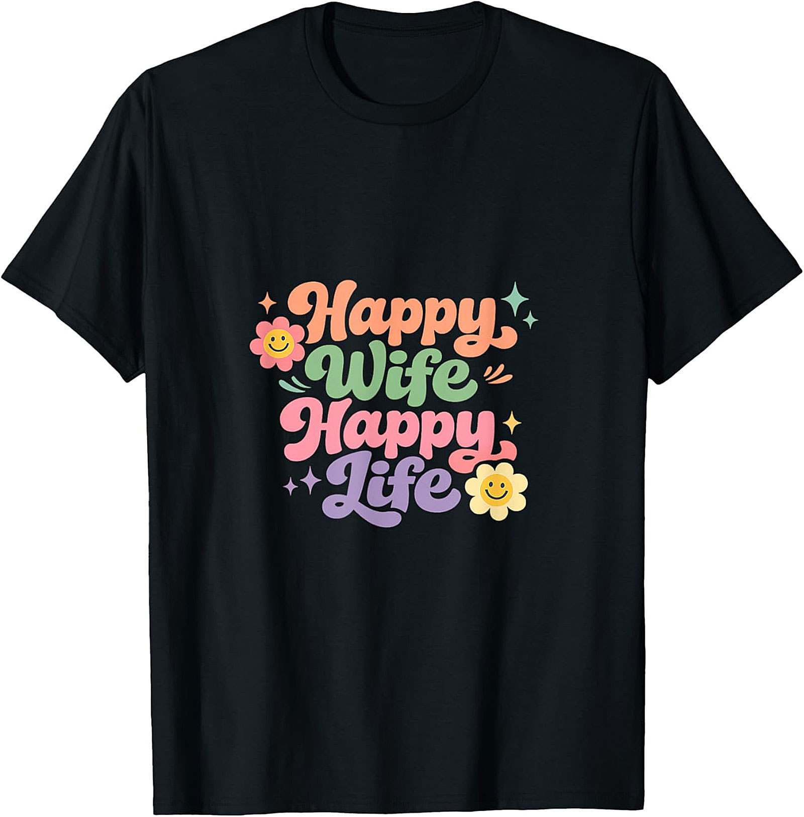 Happy Wife Happy Life T-Shirt - Retro Groovy Graphic Tee