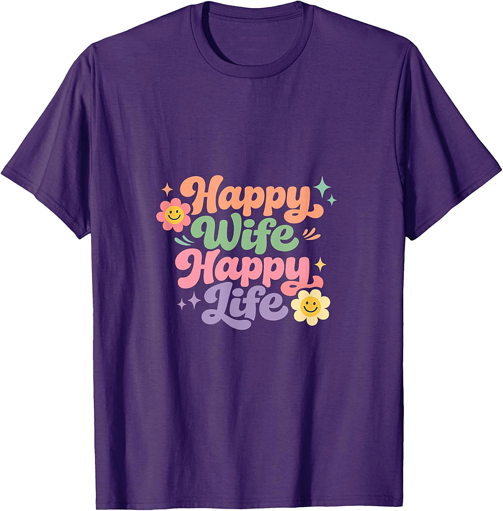 Happy Wife Happy Life T-Shirt - Retro Groovy Graphic Tee