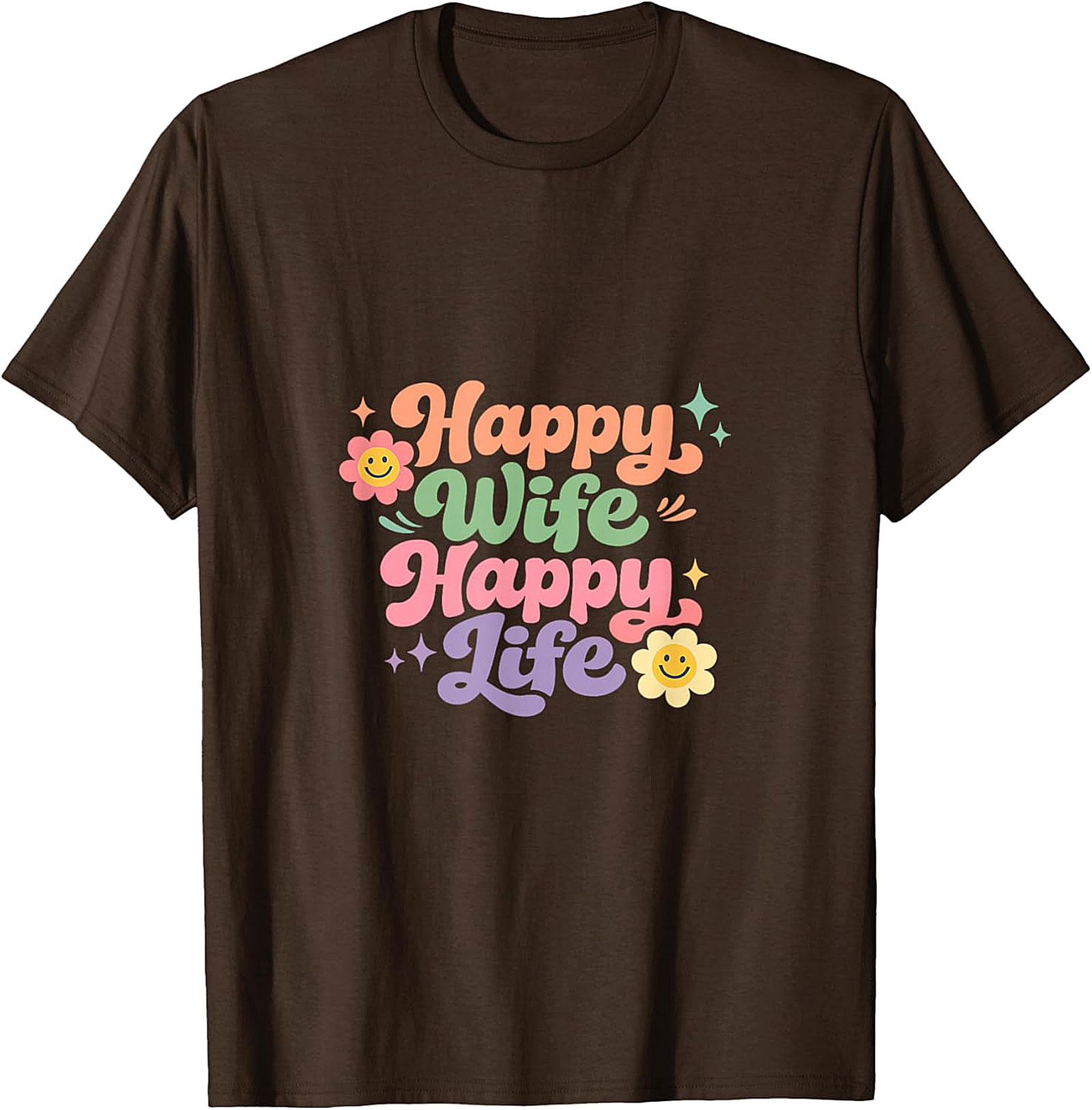 Happy Wife Happy Life T-Shirt - Retro Groovy Graphic Tee