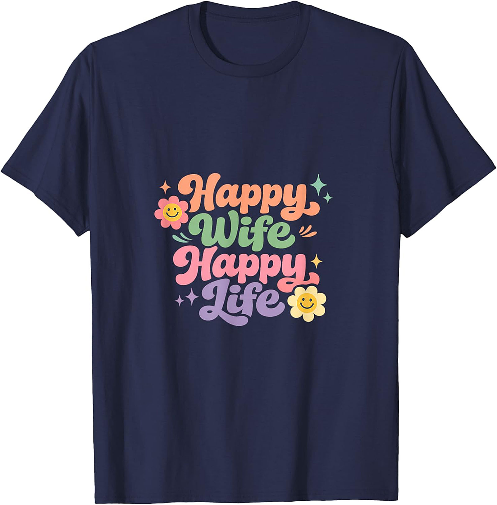 Happy Wife Happy Life T-Shirt - Retro Groovy Graphic Tee