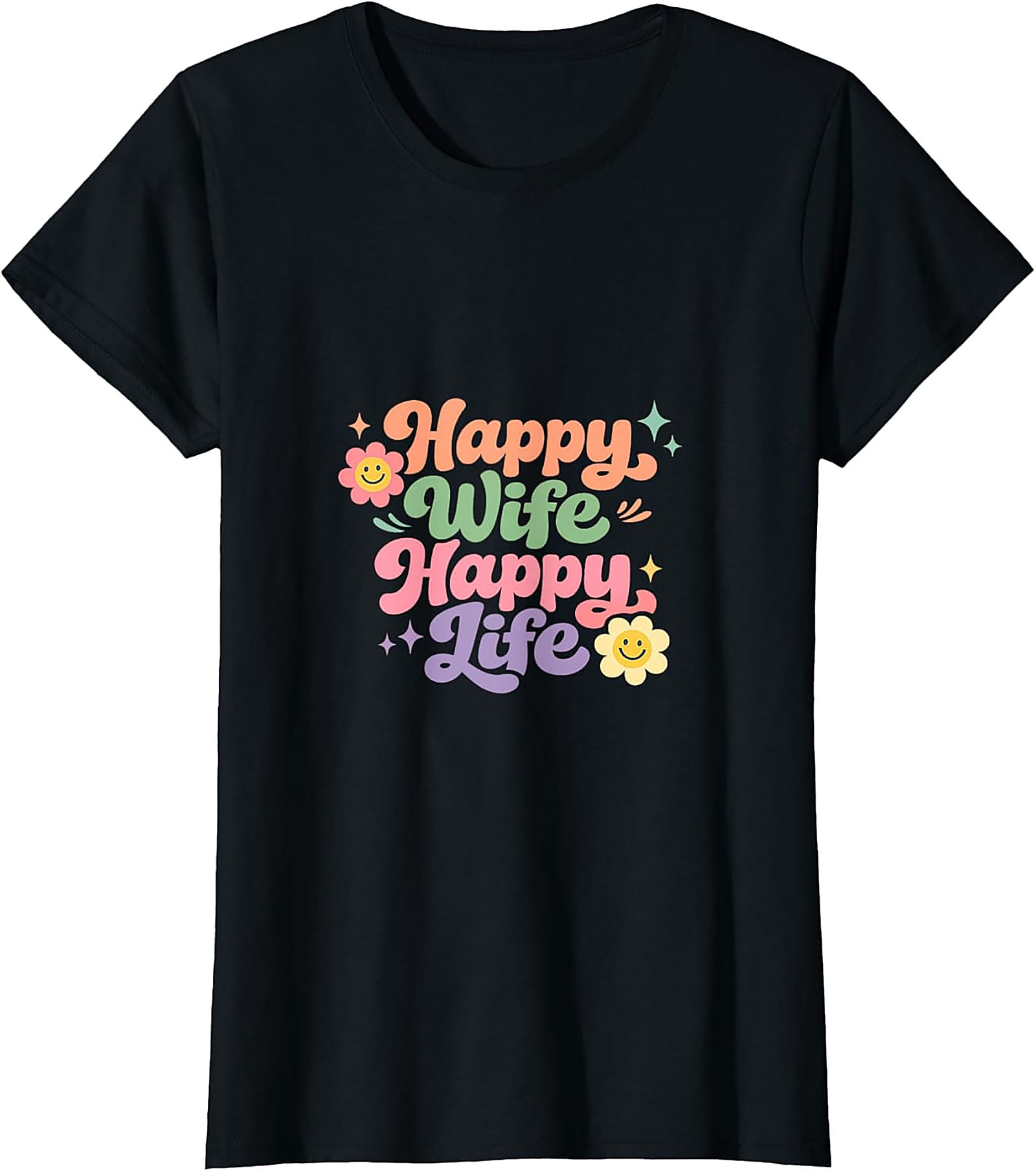 Happy Wife Happy Life T-Shirt - Retro Groovy Graphic Tee