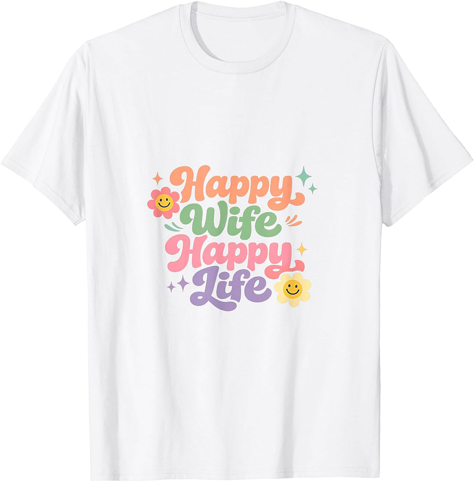 Happy Wife Happy Life T-Shirt - Retro Groovy Graphic Tee