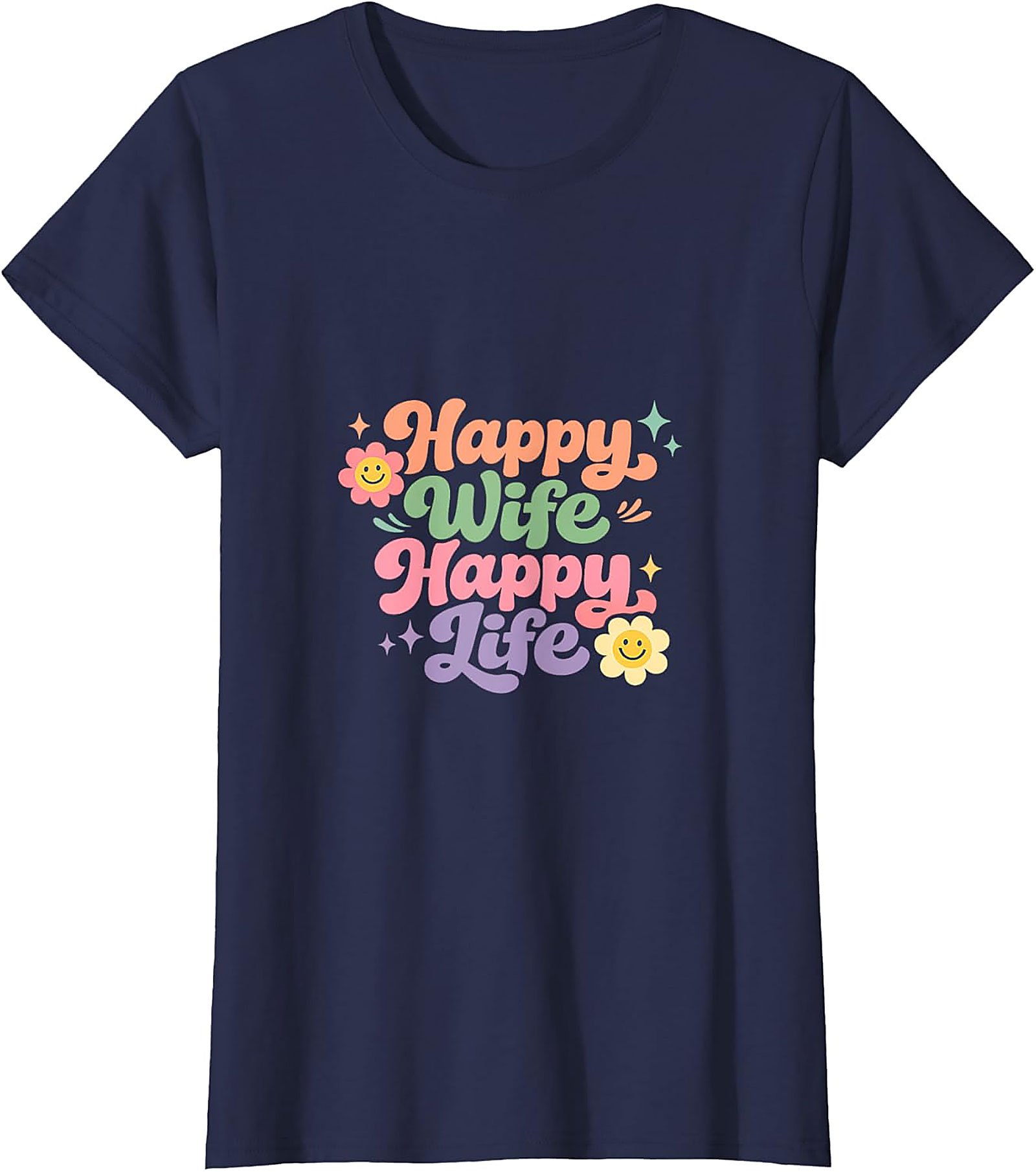 Happy Wife Happy Life T-Shirt - Retro Groovy Graphic Tee