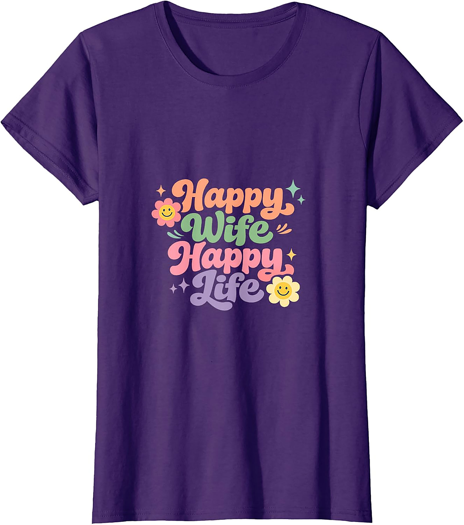 Happy Wife Happy Life T-Shirt - Retro Groovy Graphic Tee
