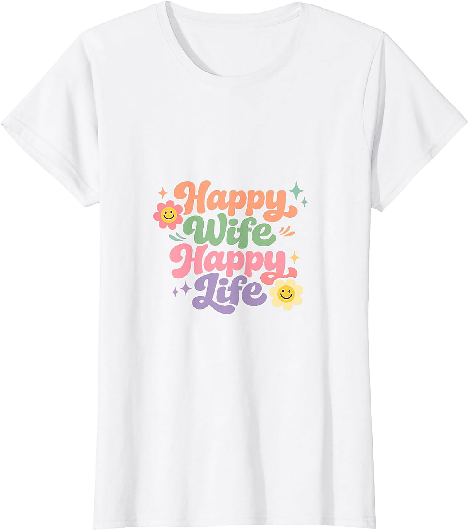 Happy Wife Happy Life T-Shirt - Retro Groovy Graphic Tee
