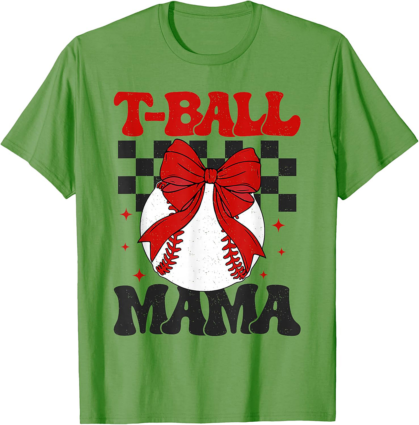 T-Ball Mama Retro Bow T-Shirt Cute Baseball Mom Graphic Tee