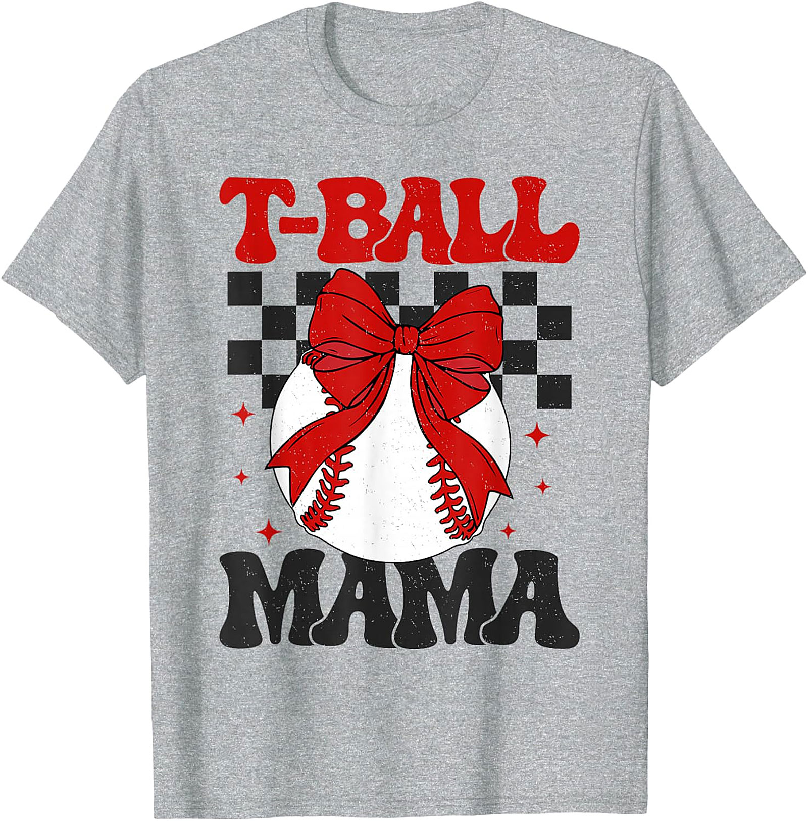 T-Ball Mama Retro Bow T-Shirt Cute Baseball Mom Graphic Tee
