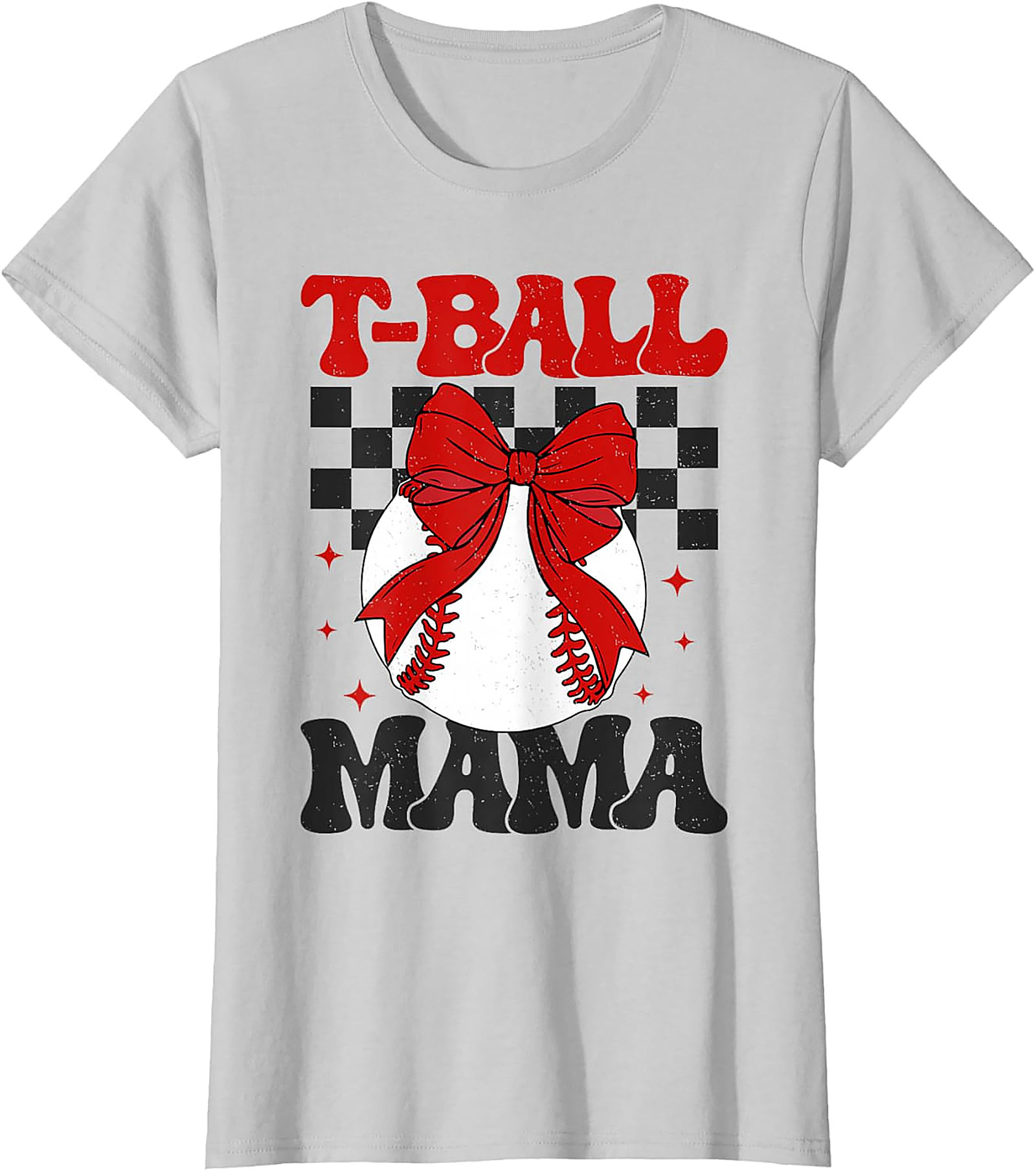 T-Ball Mama Retro Bow T-Shirt Cute Baseball Mom Graphic Tee