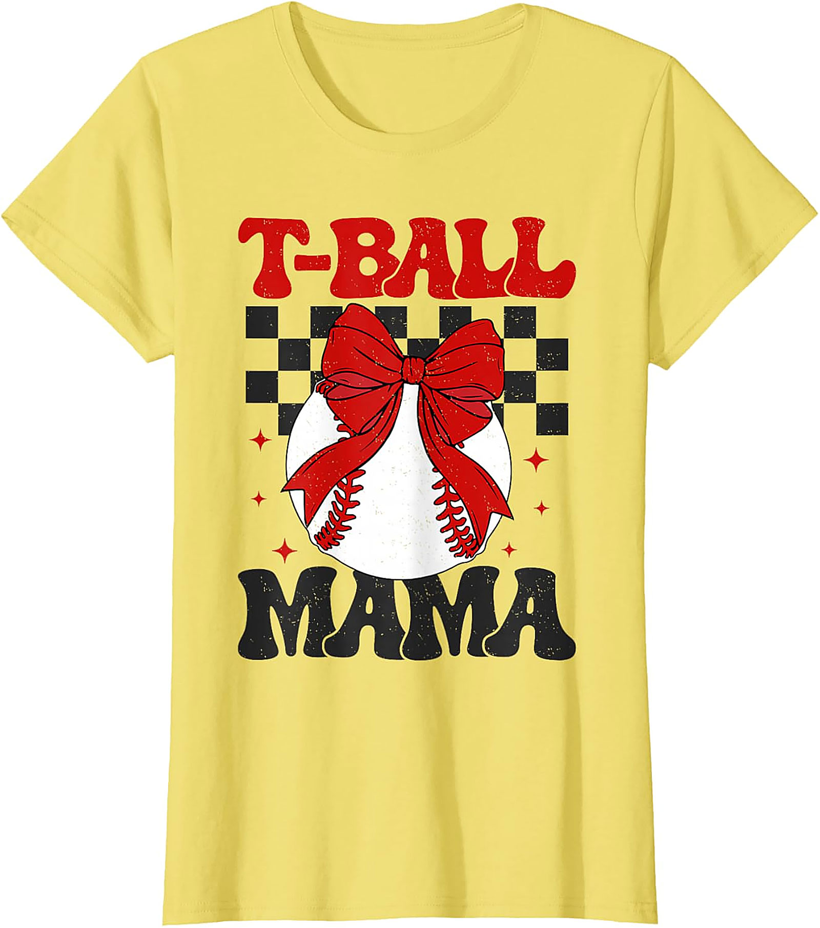 T-Ball Mama Retro Bow T-Shirt Cute Baseball Mom Graphic Tee