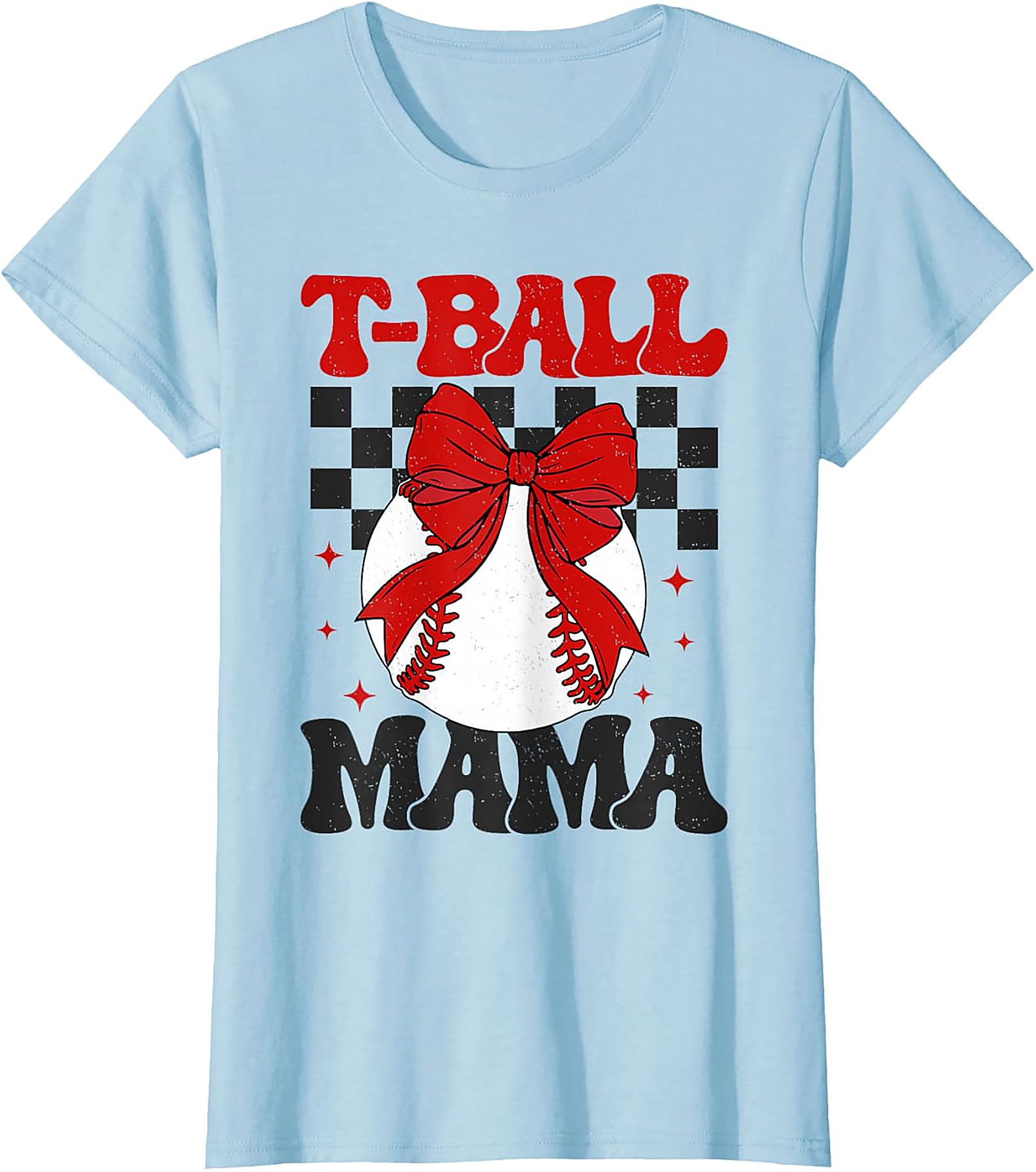 T-Ball Mama Retro Bow T-Shirt Cute Baseball Mom Graphic Tee