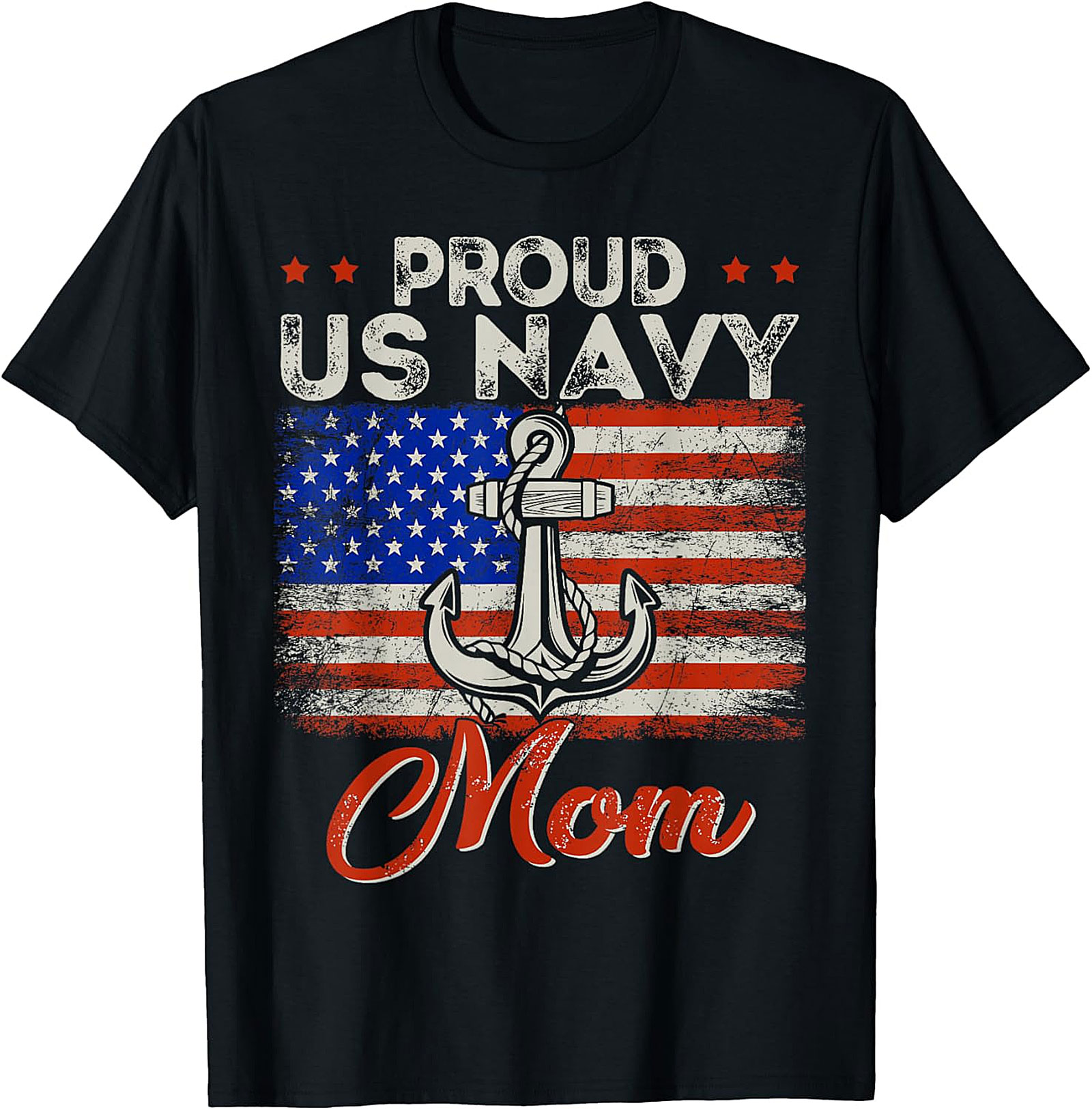 Proud US Navy Mom T-Shirt Patriotic American Flag Tee
