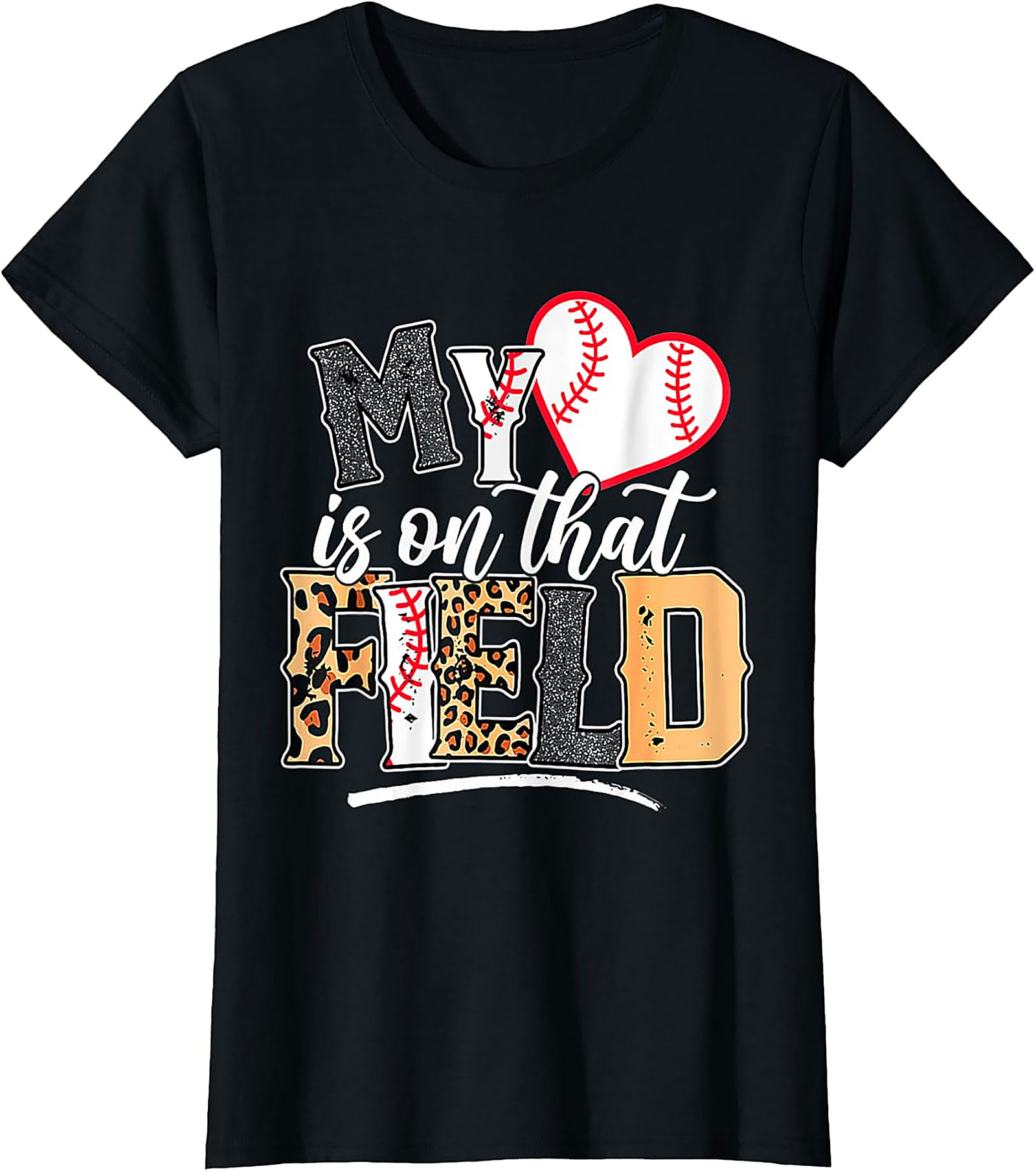 My Heart Is On That Field T-Shirt Leopard Baseball Mom Tee