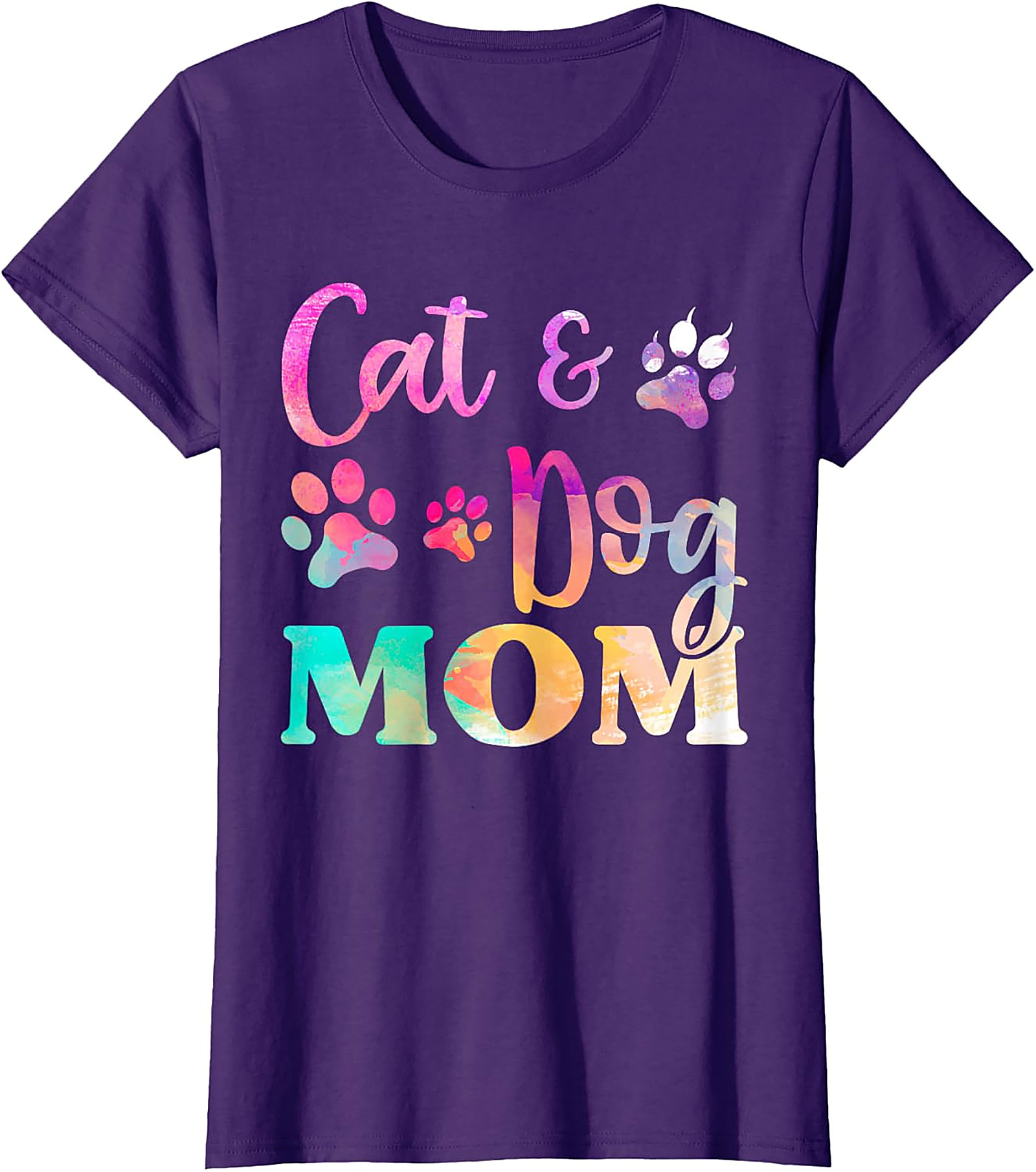 Cat and Dog Mom T-shirt Colorful Pet Lover Graphic Tee