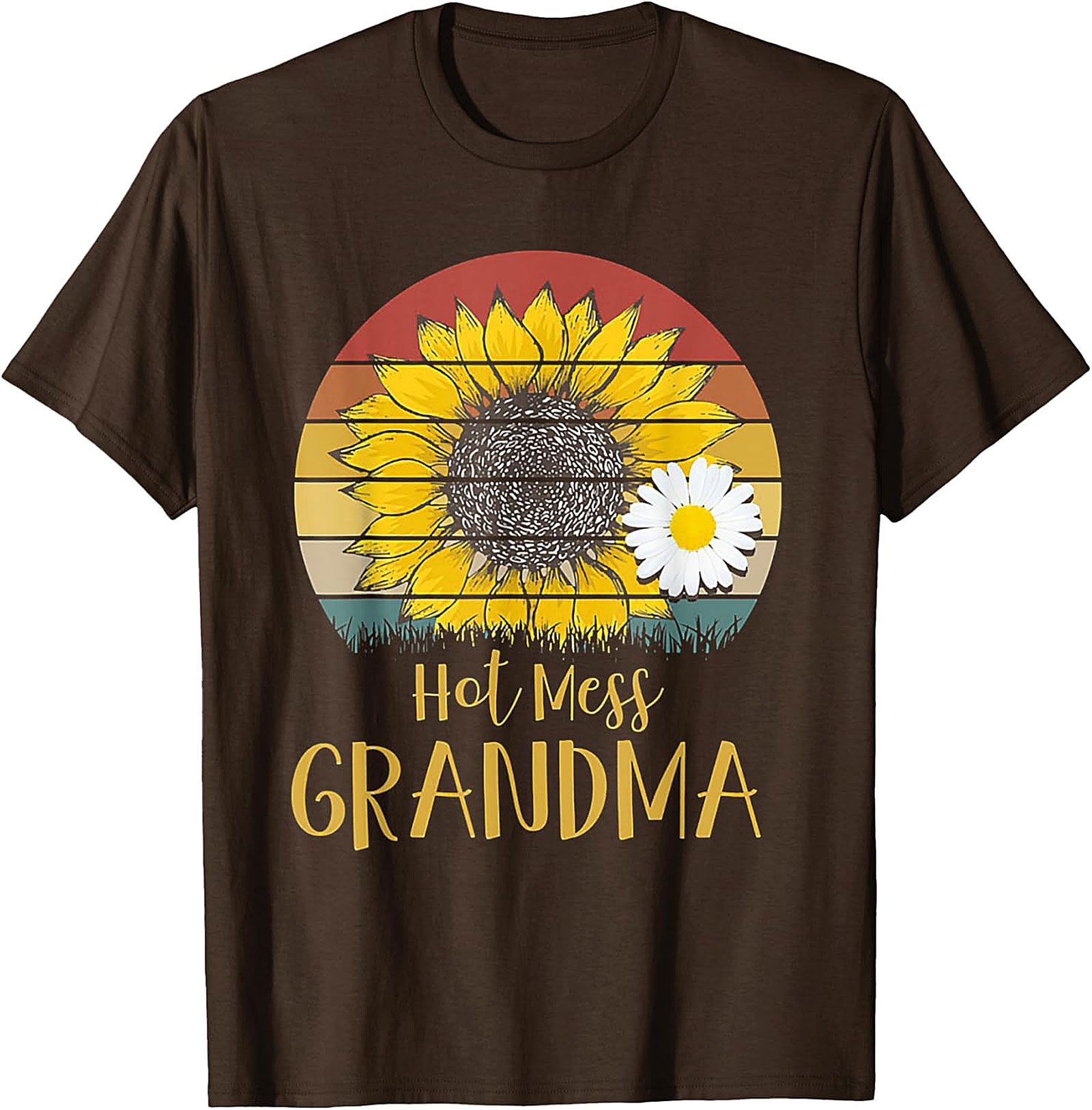 Hot Mess Grandma Retro Sunflower T-Shirt | Funny Grandma Gift