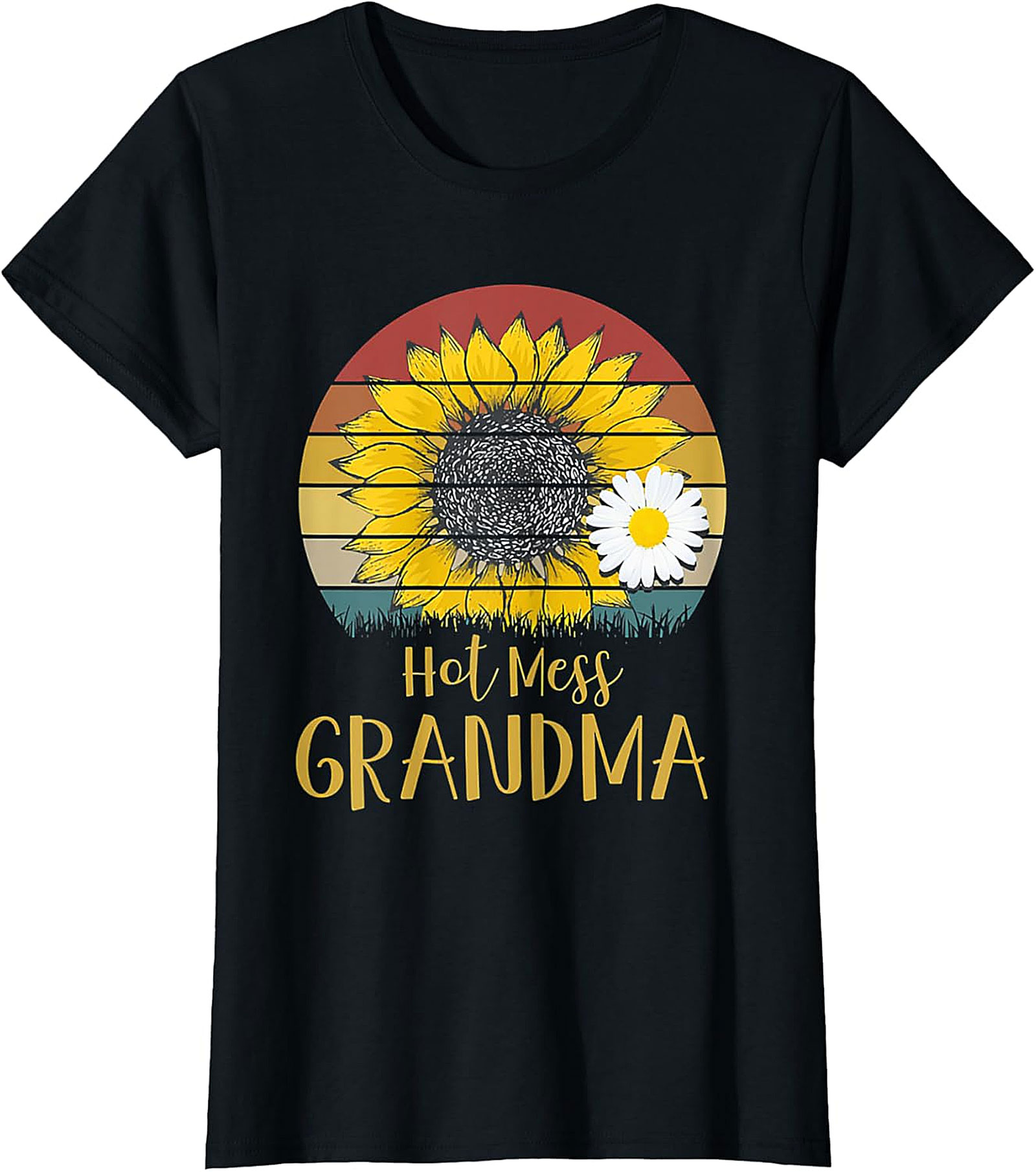 Hot Mess Grandma Retro Sunflower T-Shirt | Funny Grandma Gift