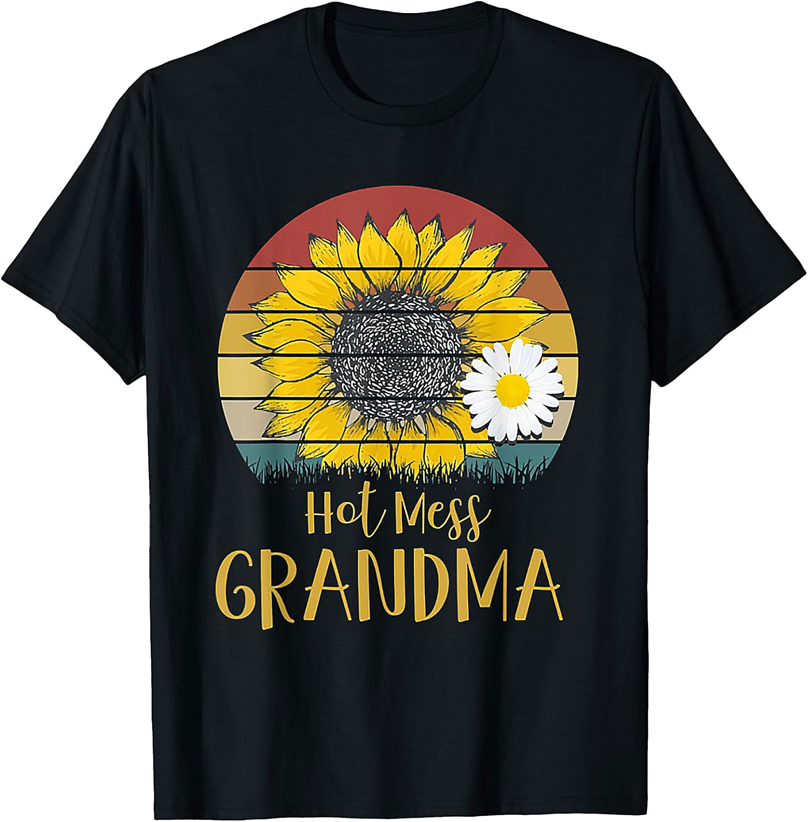Hot Mess Grandma Retro Sunflower T-Shirt | Funny Grandma Gift