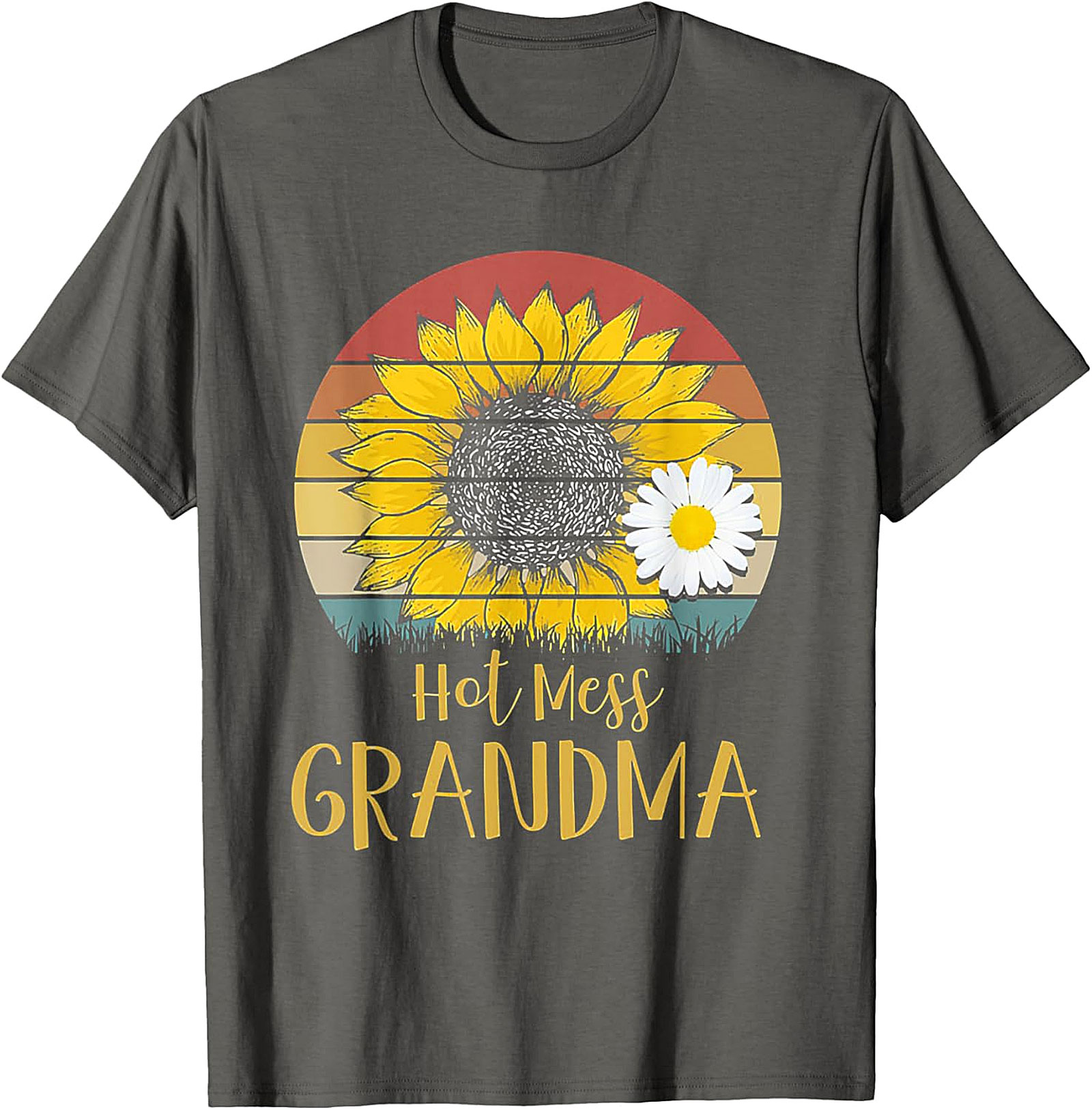 Hot Mess Grandma Retro Sunflower T-Shirt | Funny Grandma Gift
