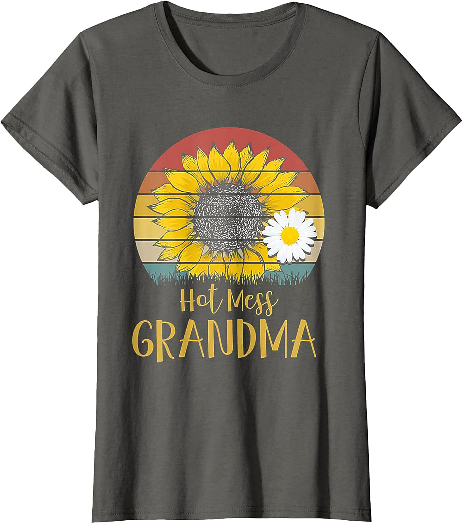 Hot Mess Grandma Retro Sunflower T-Shirt | Funny Grandma Gift