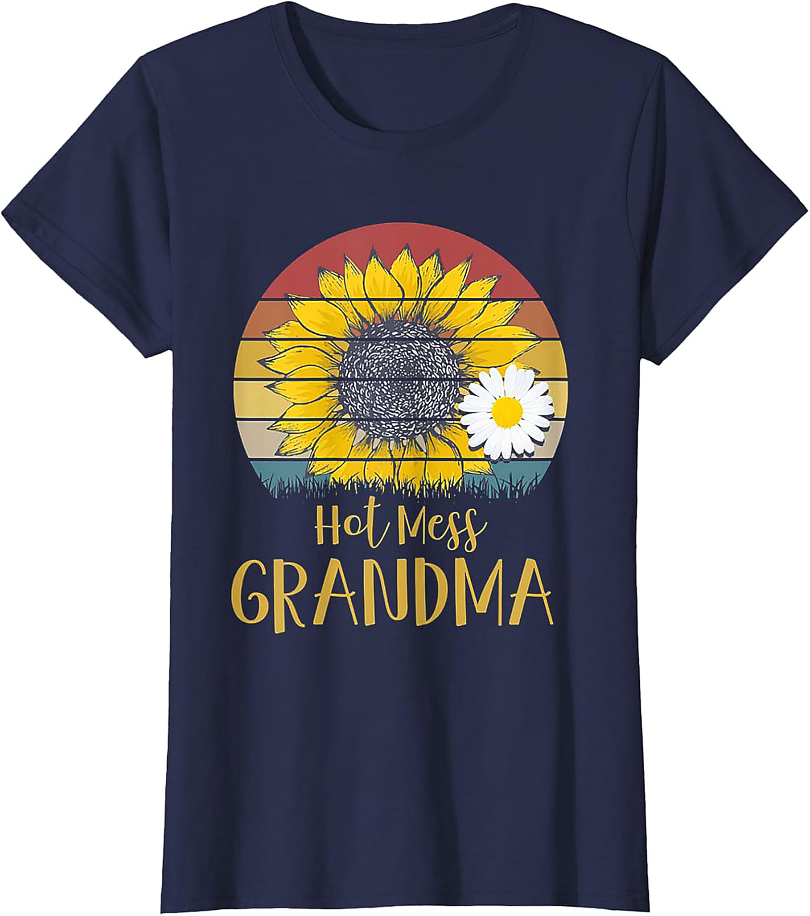 Hot Mess Grandma Retro Sunflower T-Shirt | Funny Grandma Gift