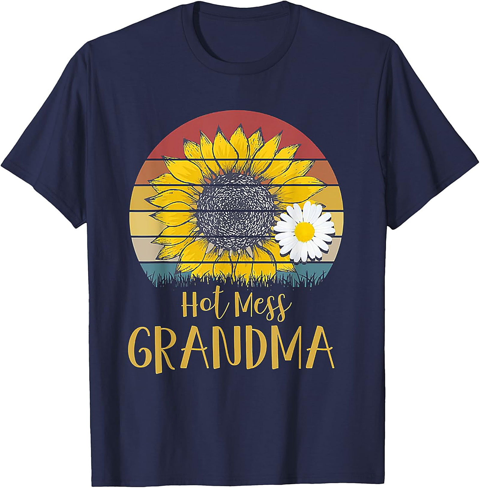 Hot Mess Grandma Retro Sunflower T-Shirt | Funny Grandma Gift