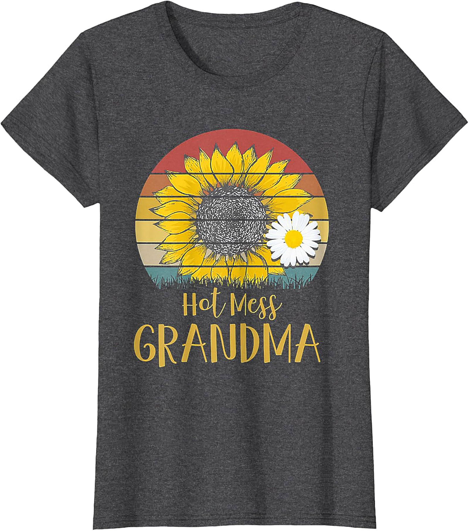 Hot Mess Grandma Retro Sunflower T-Shirt | Funny Grandma Gift