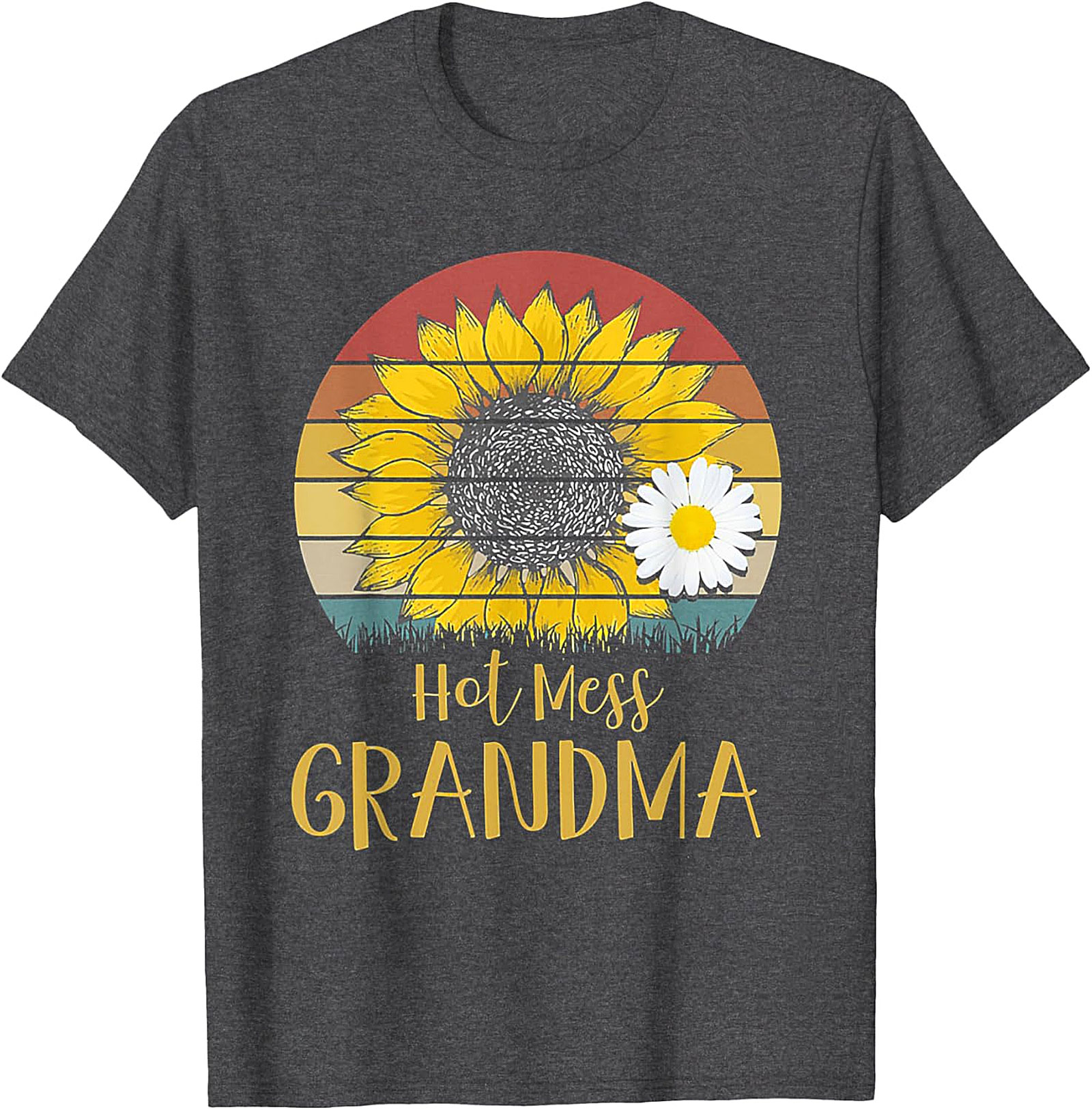 Hot Mess Grandma Retro Sunflower T-Shirt | Funny Grandma Gift