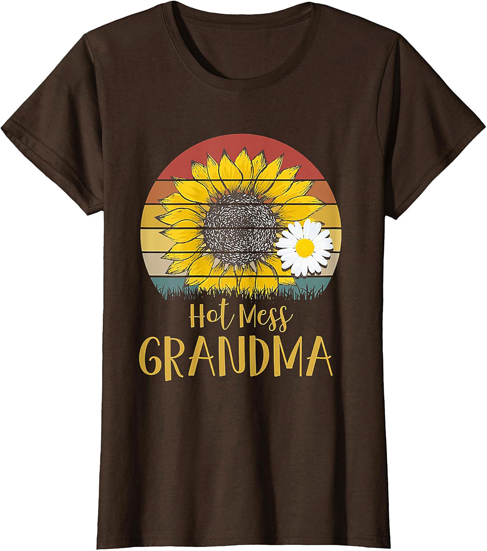 Hot Mess Grandma Retro Sunflower T-Shirt | Funny Grandma Gift