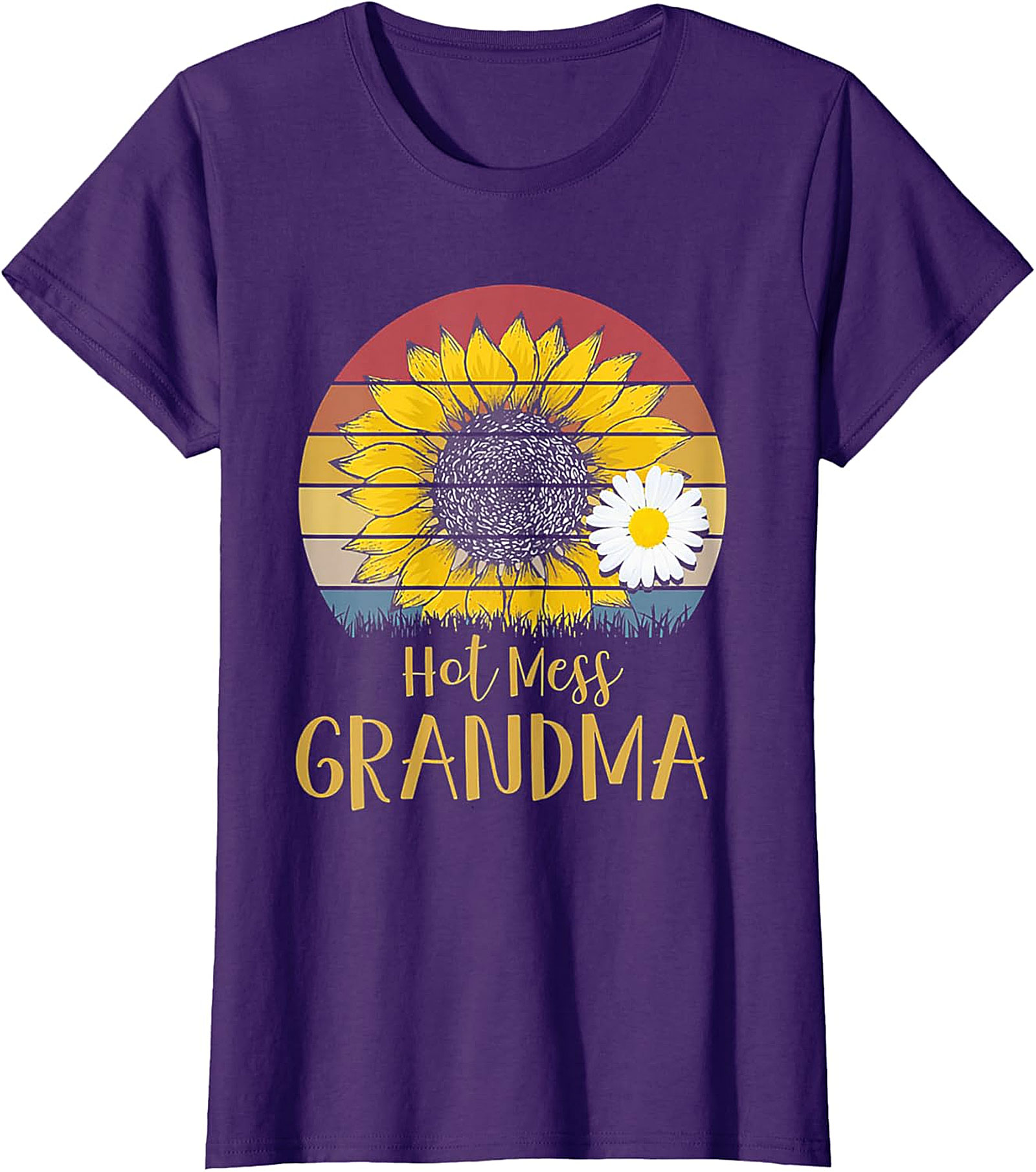 Hot Mess Grandma Retro Sunflower T-Shirt | Funny Grandma Gift