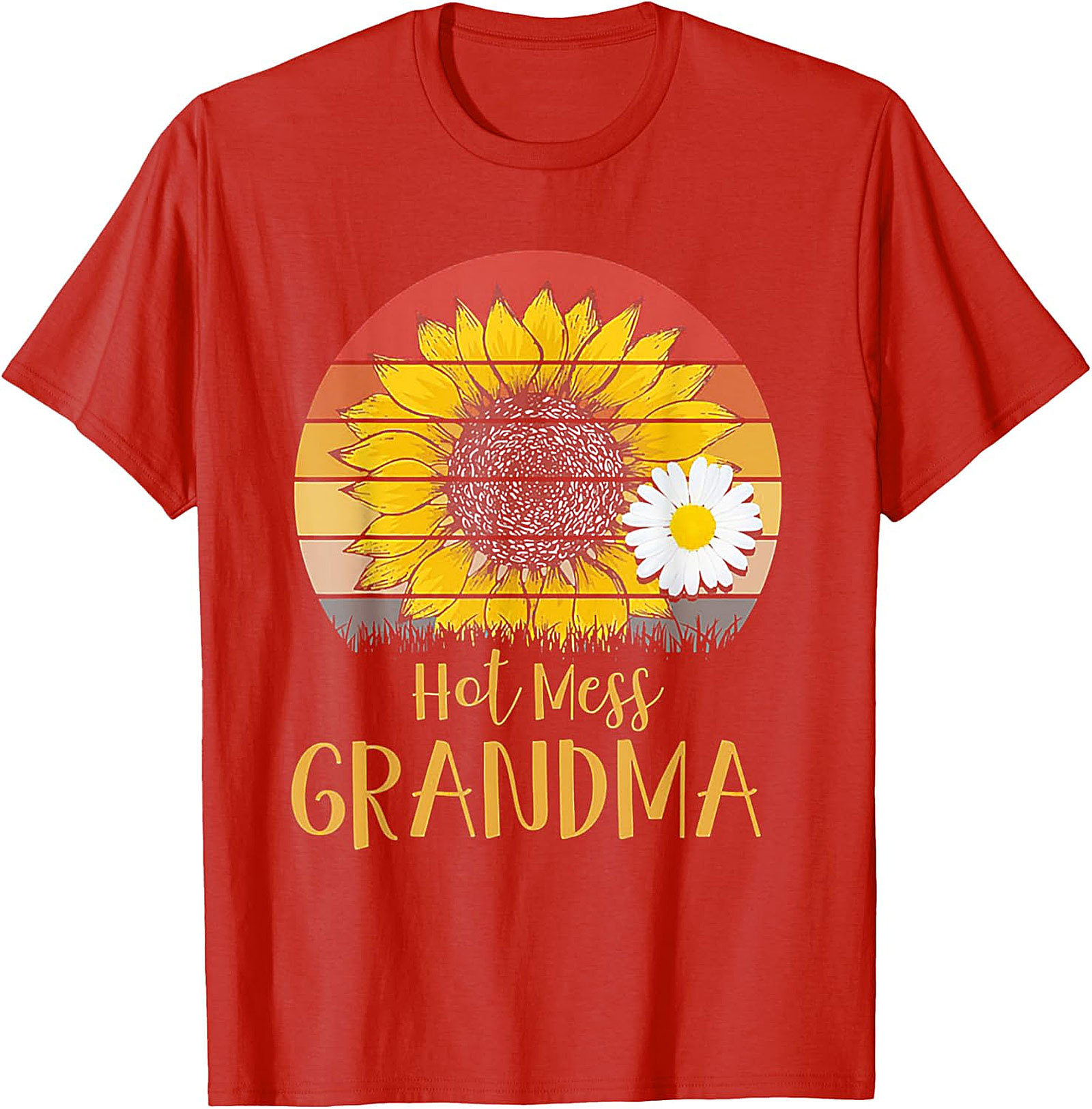 Hot Mess Grandma Retro Sunflower T-Shirt | Funny Grandma Gift