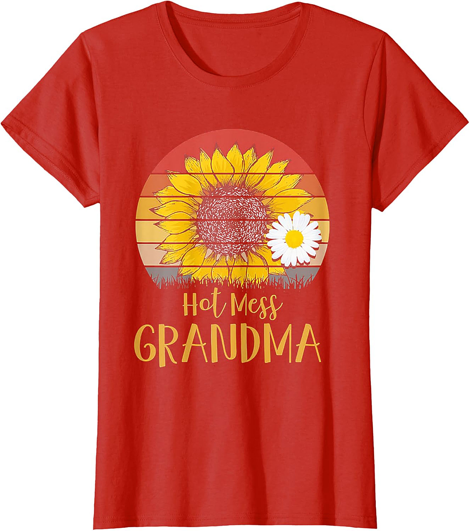 Hot Mess Grandma Retro Sunflower T-Shirt | Funny Grandma Gift