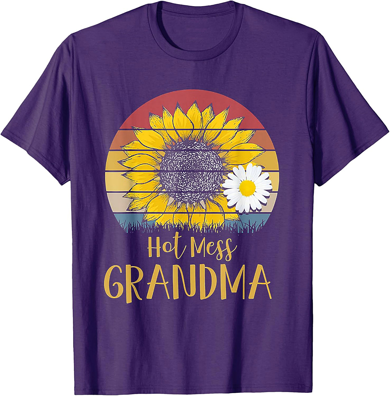 Hot Mess Grandma Retro Sunflower T-Shirt | Funny Grandma Gift