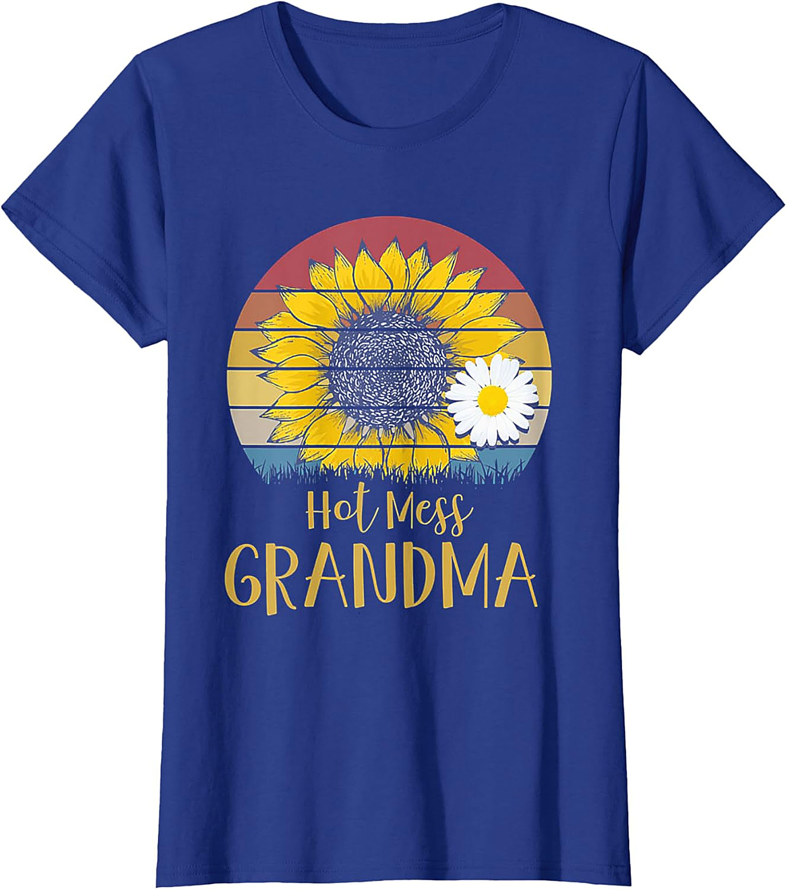 Hot Mess Grandma Retro Sunflower T-Shirt | Funny Grandma Gift