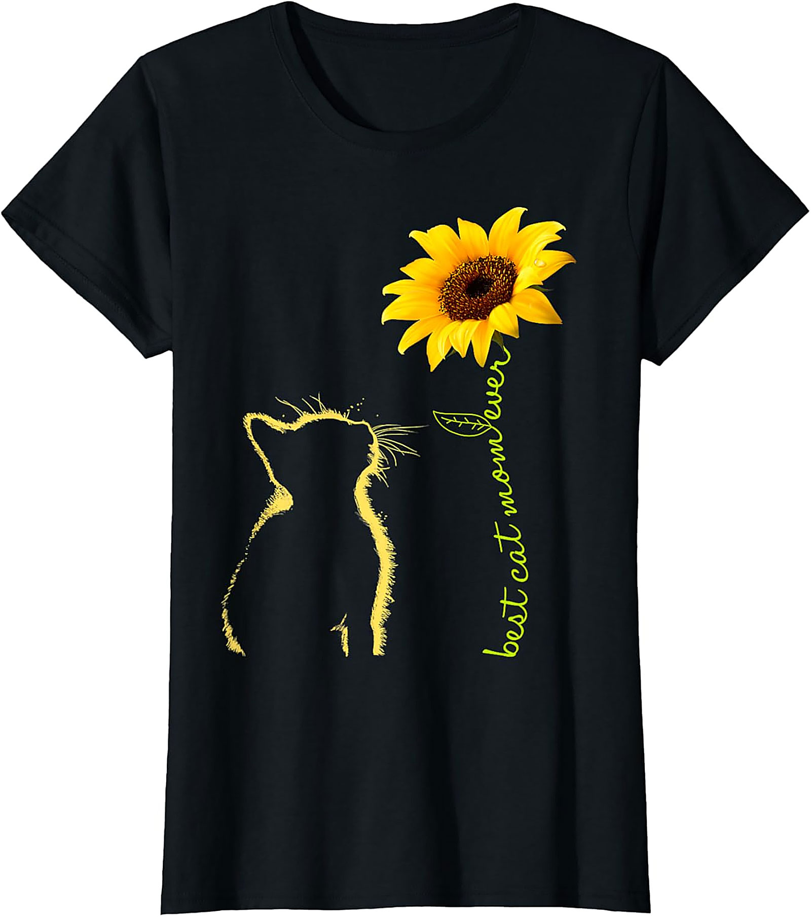 Best Cat Mom Ever Sunflower T-Shirt Cute Cat Lover Tee