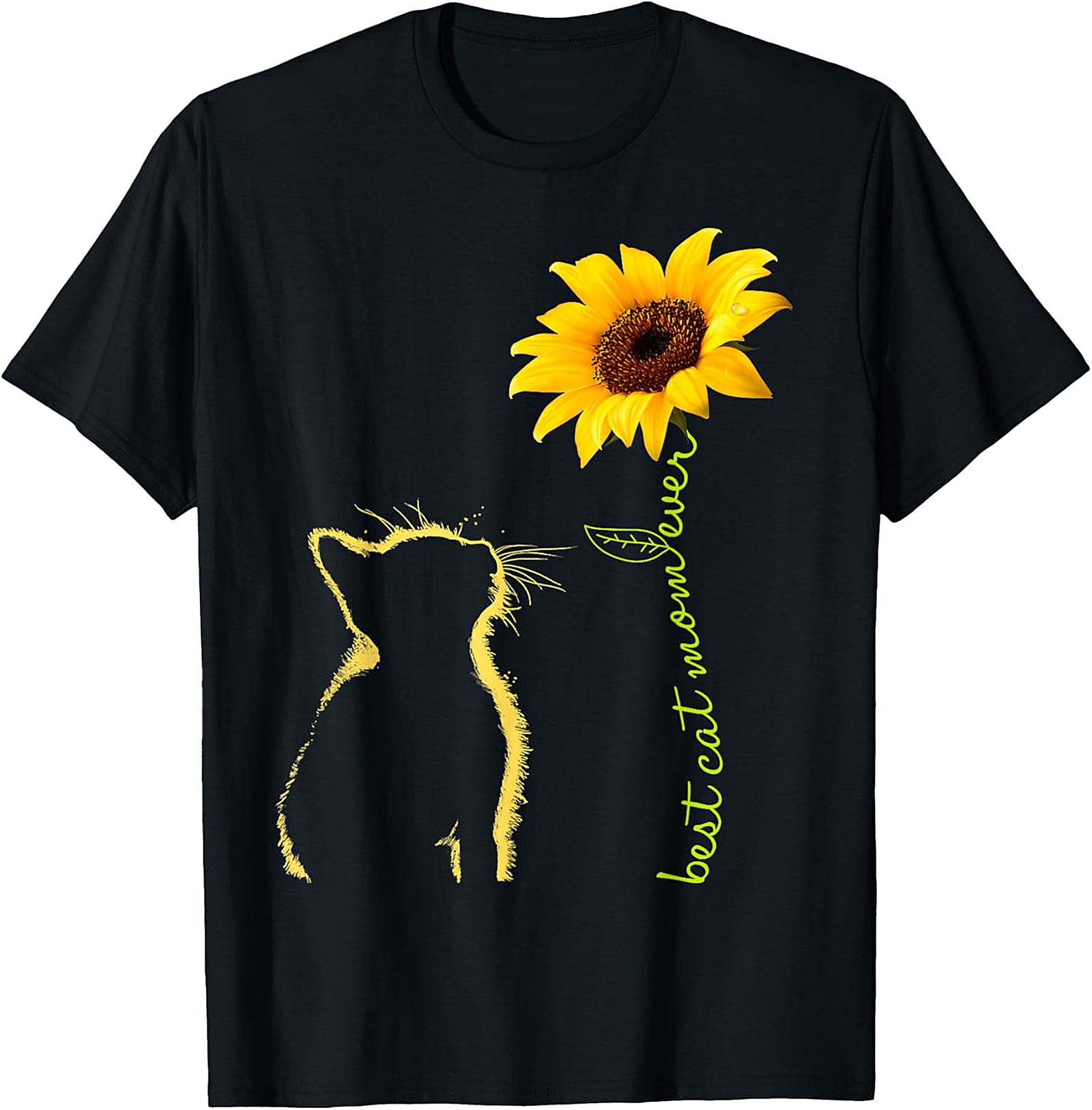 Best Cat Mom Ever Sunflower T-Shirt Cute Cat Lover Tee