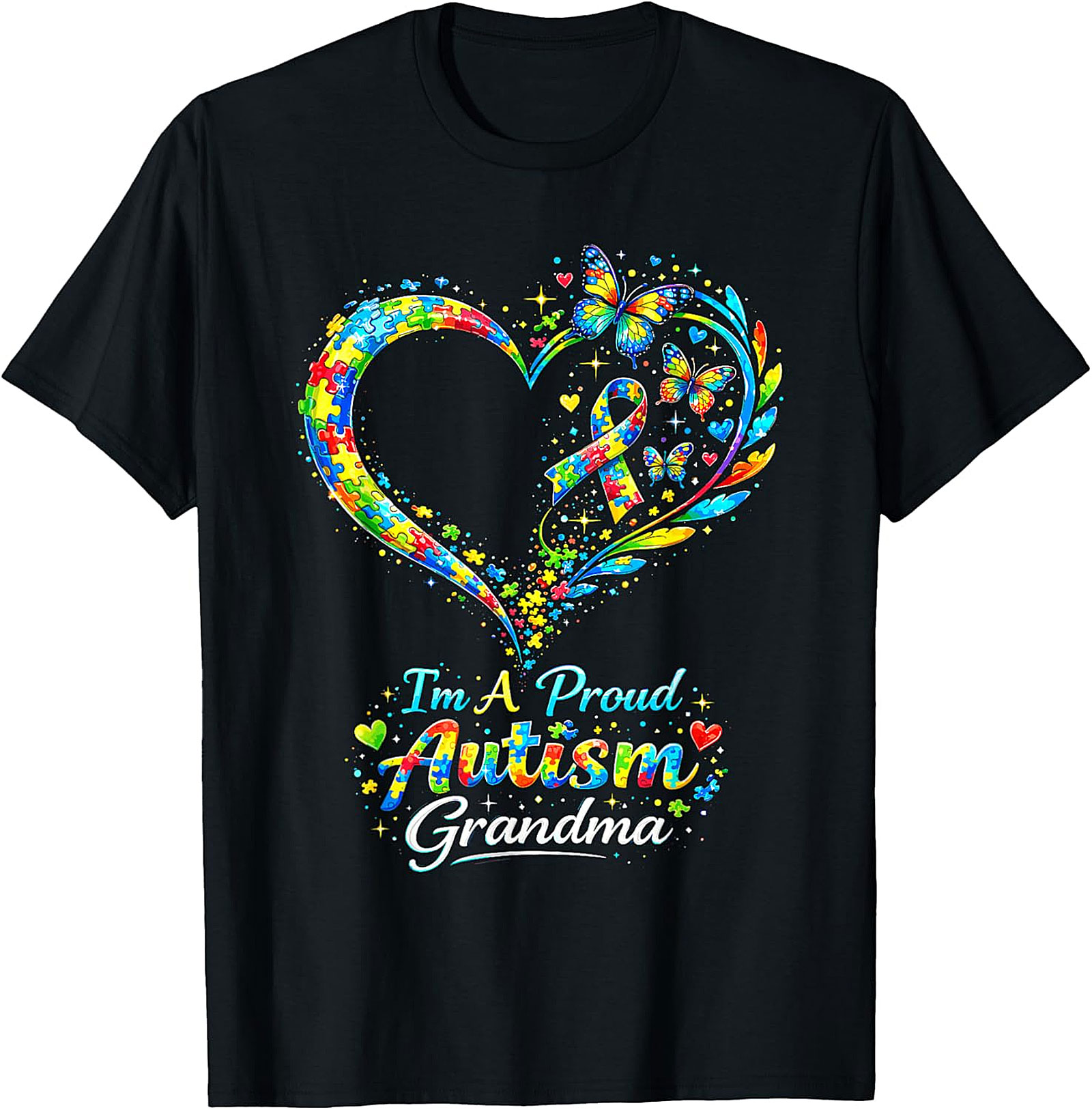  Autism Grandma T-shirt | Proud Awareness Butterfly Graphic Tee