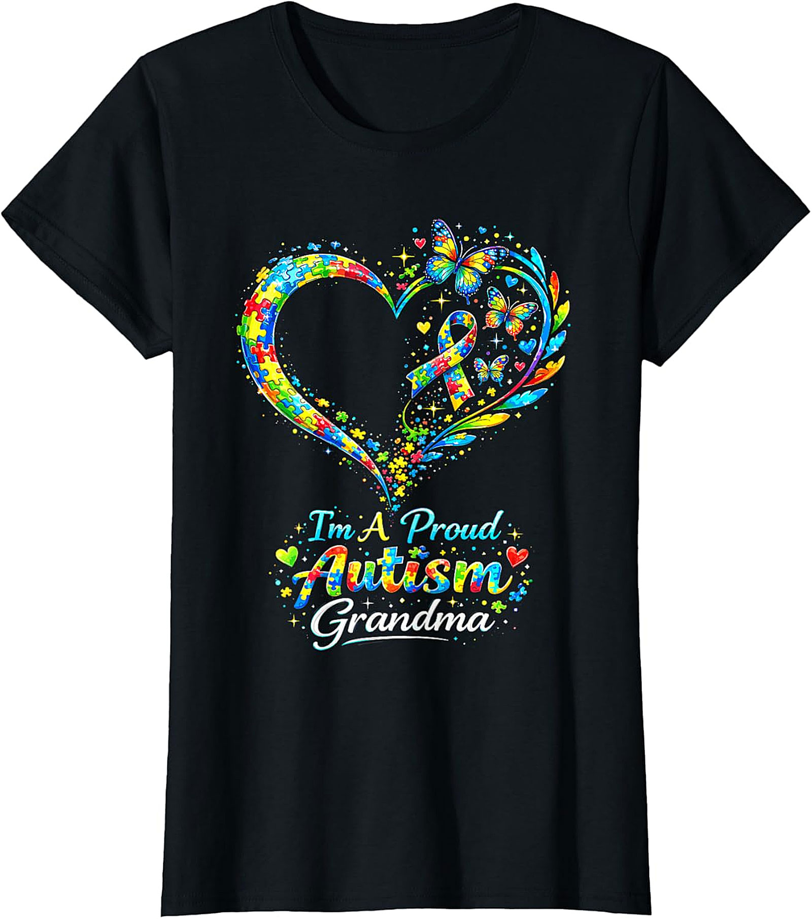  Autism Grandma T-shirt | Proud Awareness Butterfly Graphic Tee