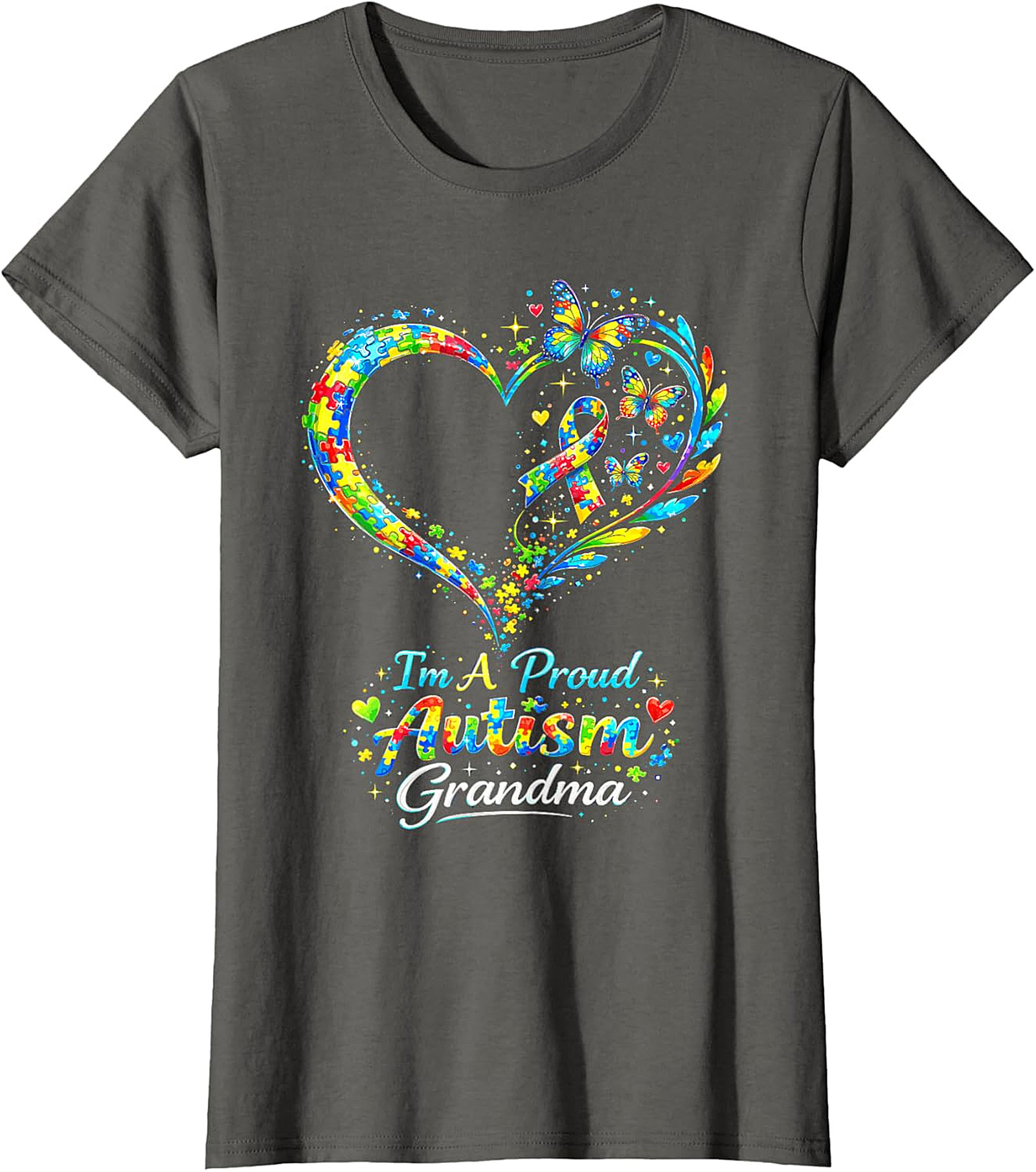  Autism Grandma T-shirt | Proud Awareness Butterfly Graphic Tee