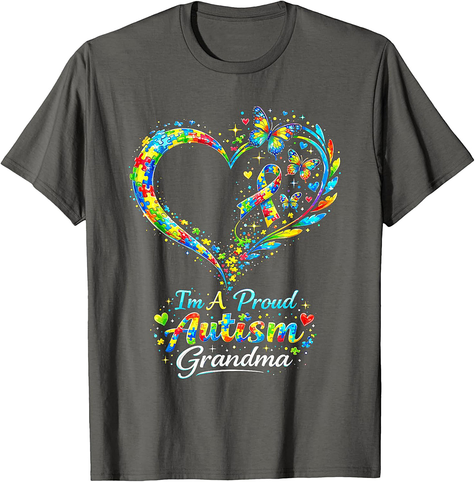  Autism Grandma T-shirt | Proud Awareness Butterfly Graphic Tee
