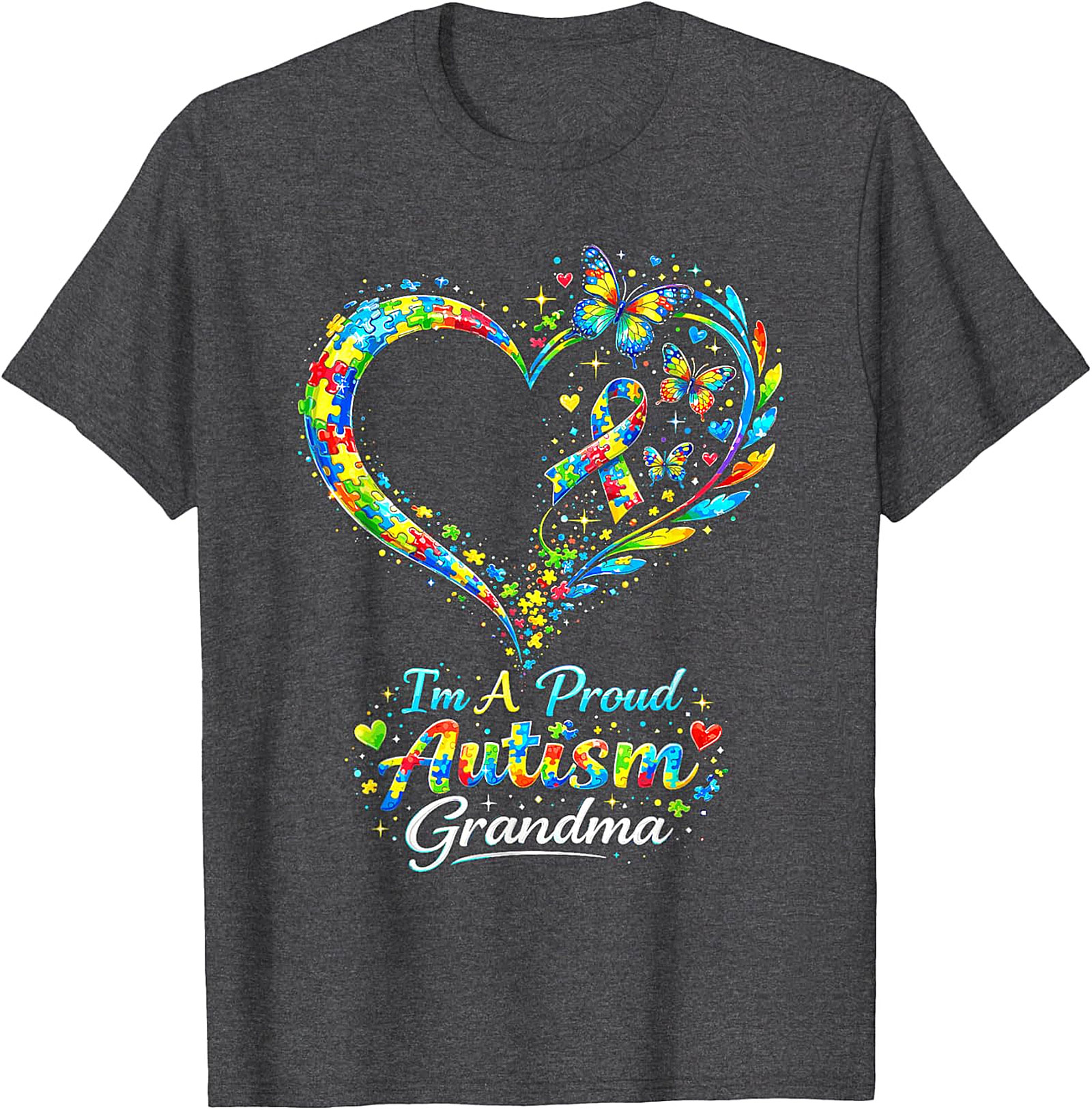  Autism Grandma T-shirt | Proud Awareness Butterfly Graphic Tee