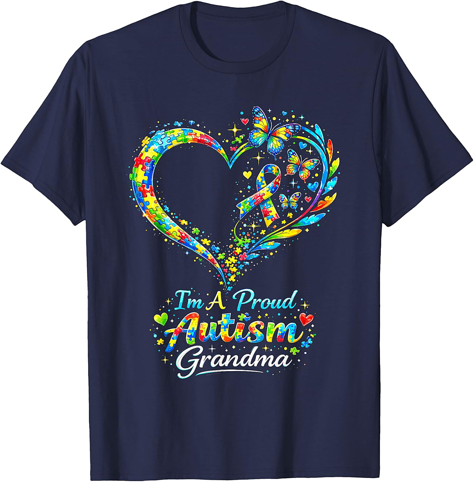  Autism Grandma T-shirt | Proud Awareness Butterfly Graphic Tee