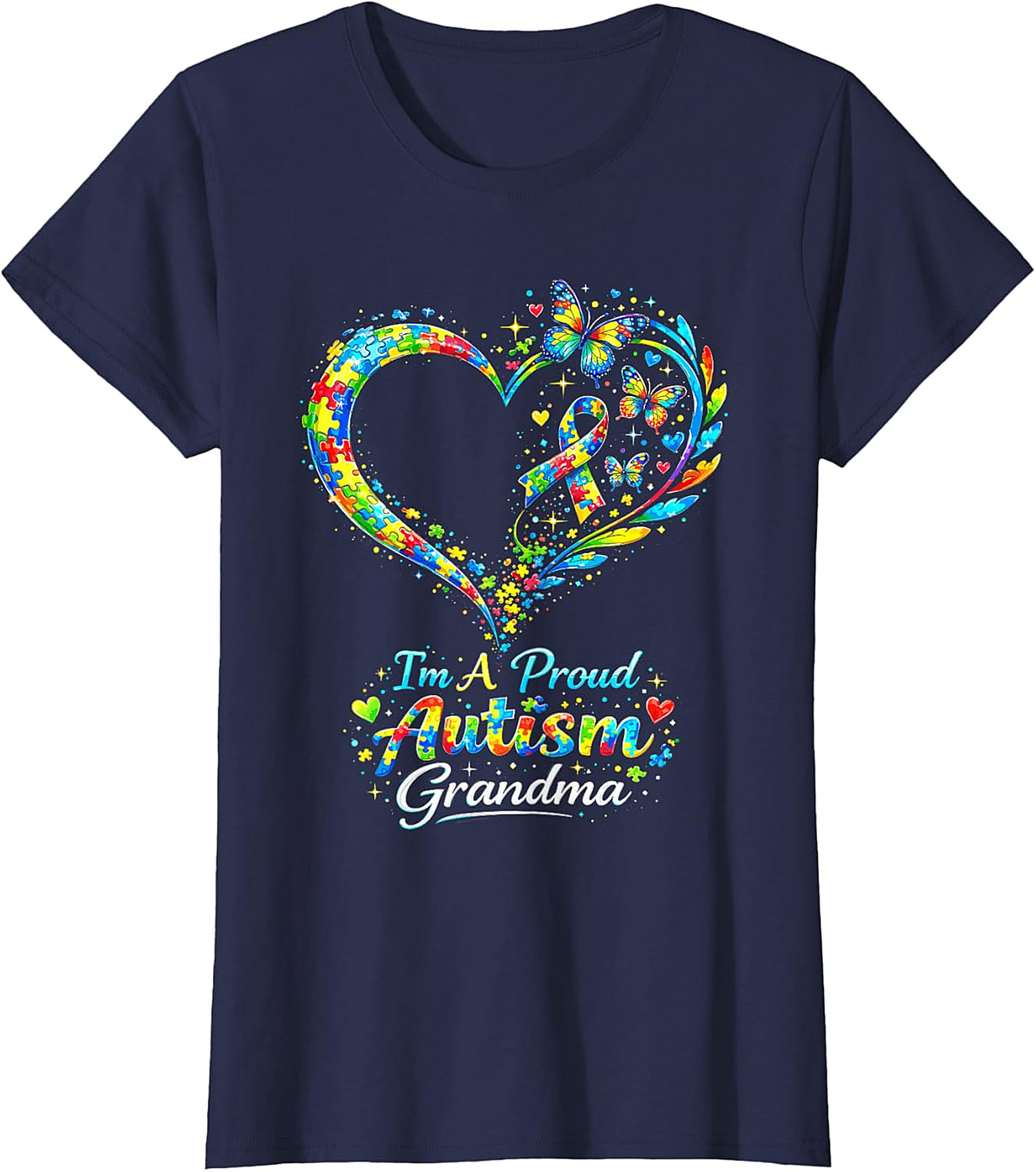  Autism Grandma T-shirt | Proud Awareness Butterfly Graphic Tee