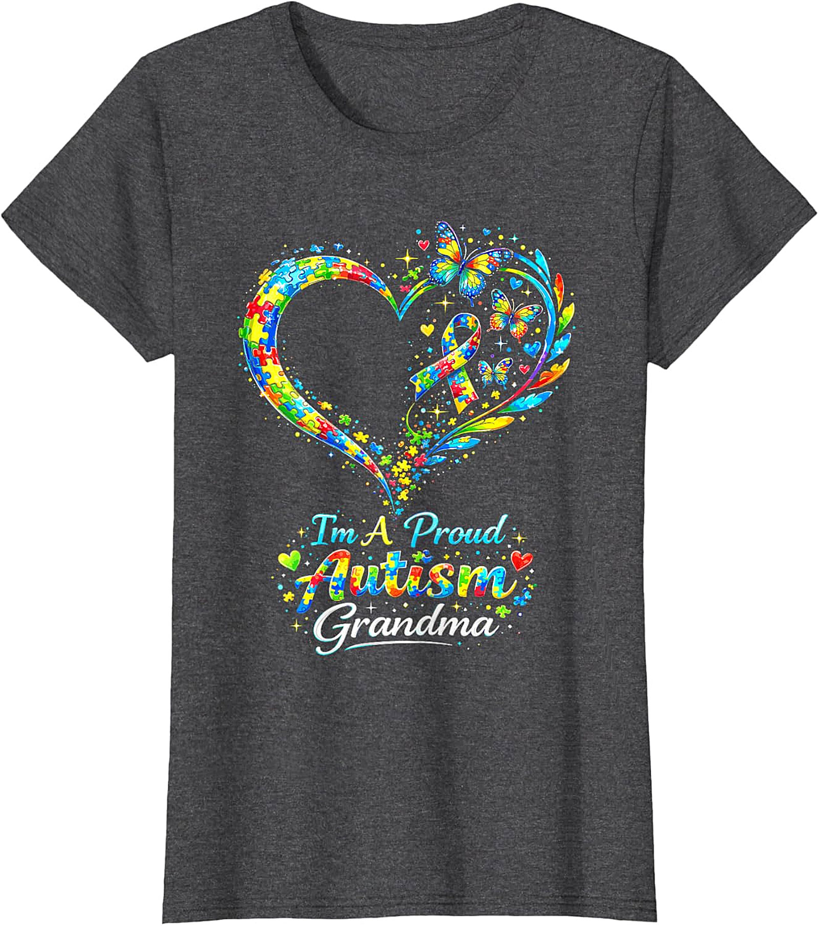  Autism Grandma T-shirt | Proud Awareness Butterfly Graphic Tee