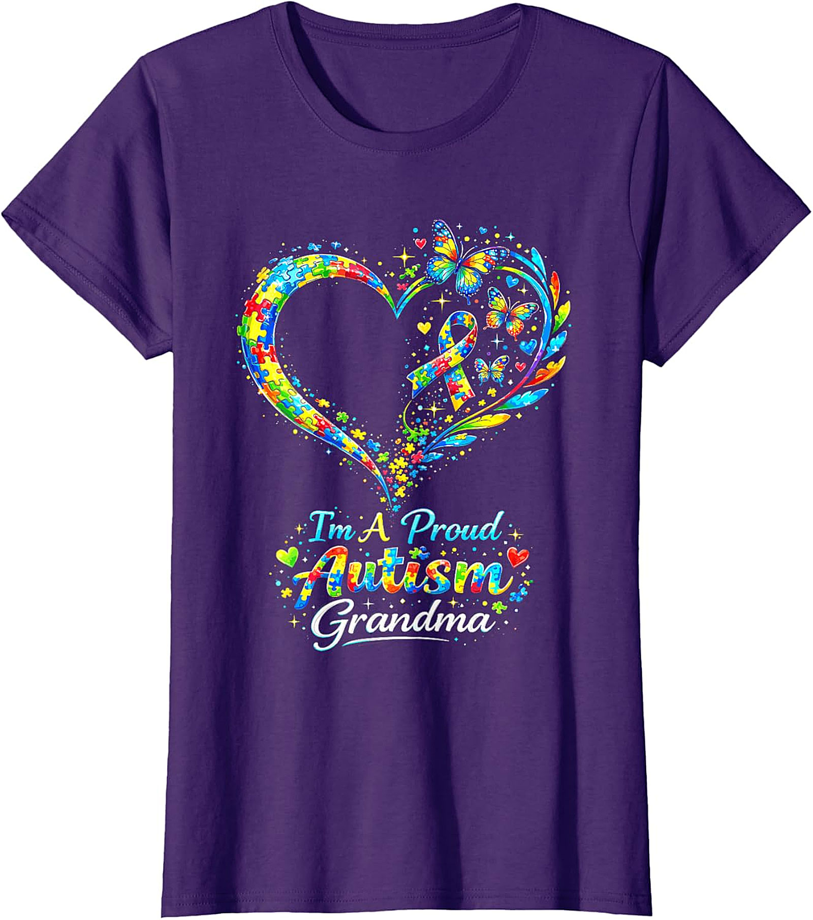  Autism Grandma T-shirt | Proud Awareness Butterfly Graphic Tee