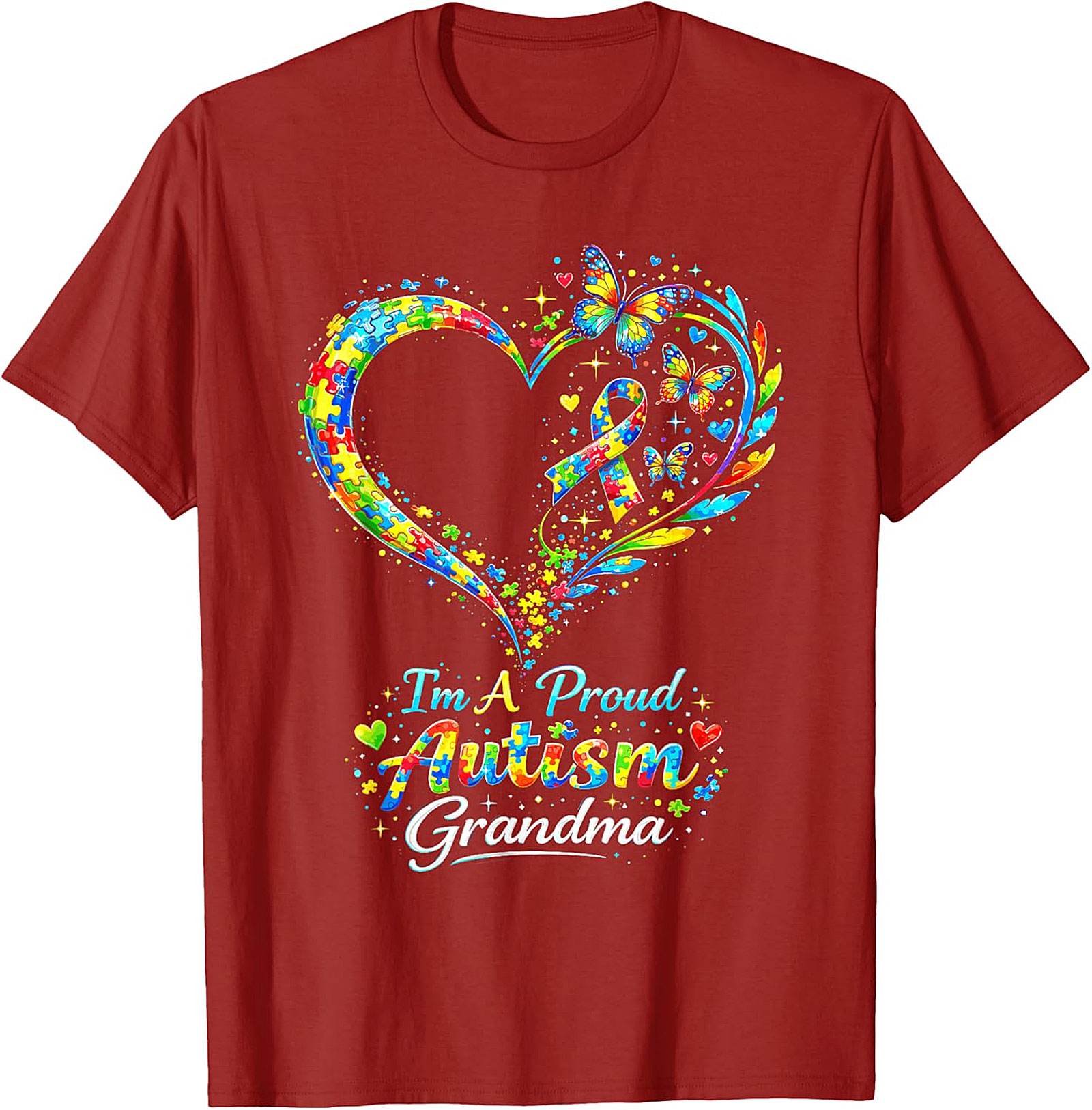  Autism Grandma T-shirt | Proud Awareness Butterfly Graphic Tee