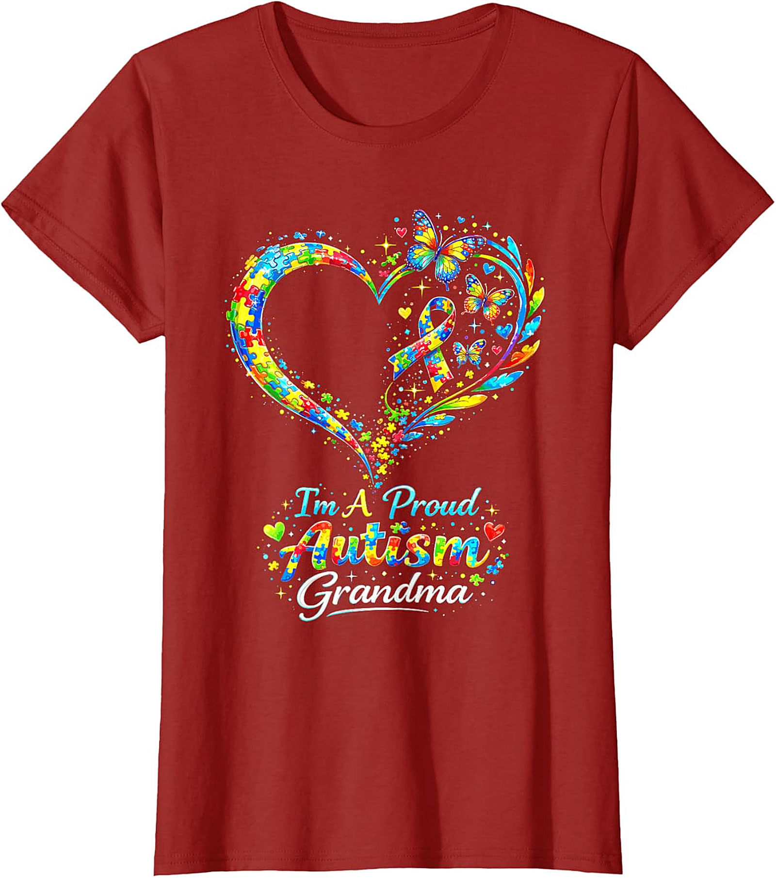  Autism Grandma T-shirt | Proud Awareness Butterfly Graphic Tee